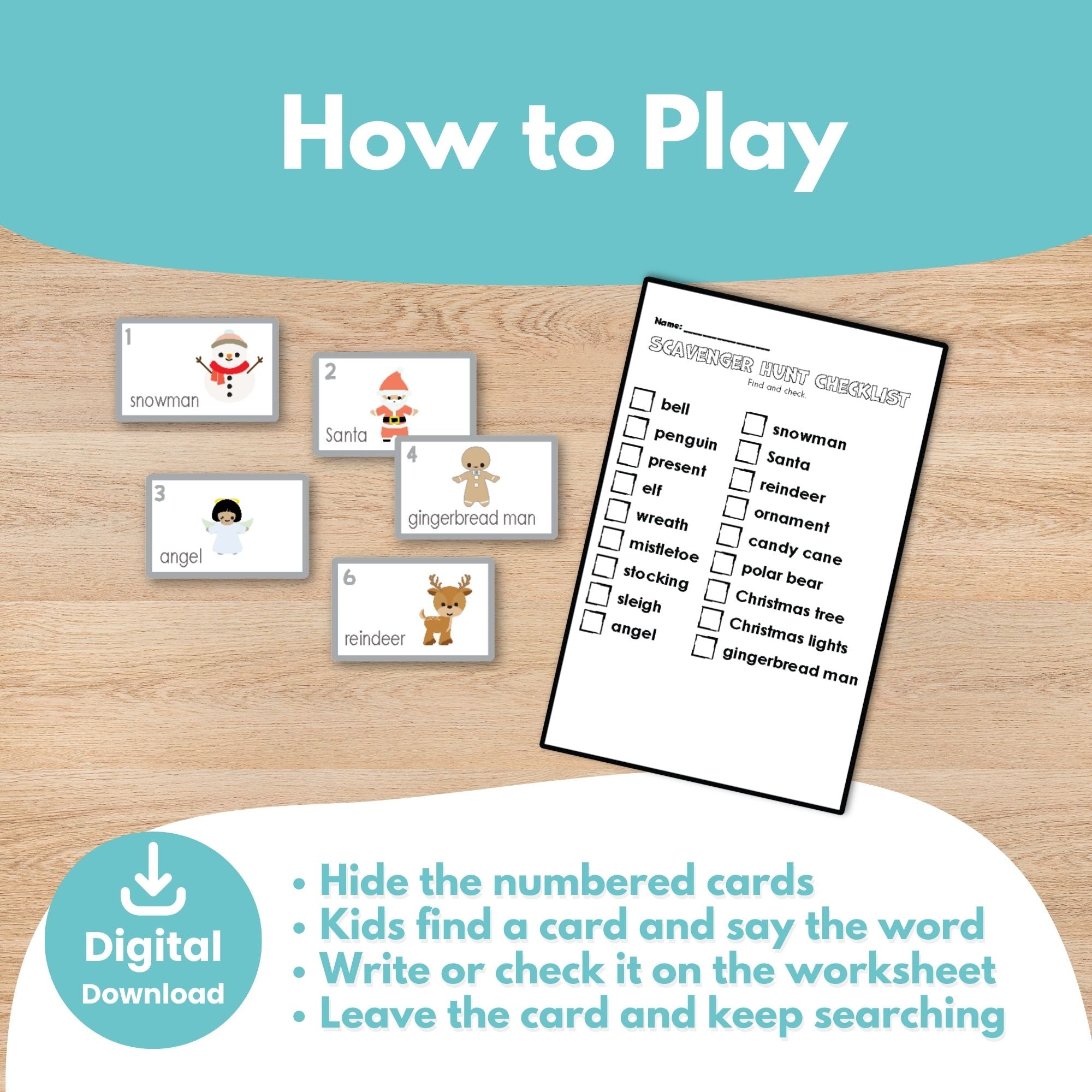 Printable Christmas Flashcards Scavenger Hunt Kids Activity