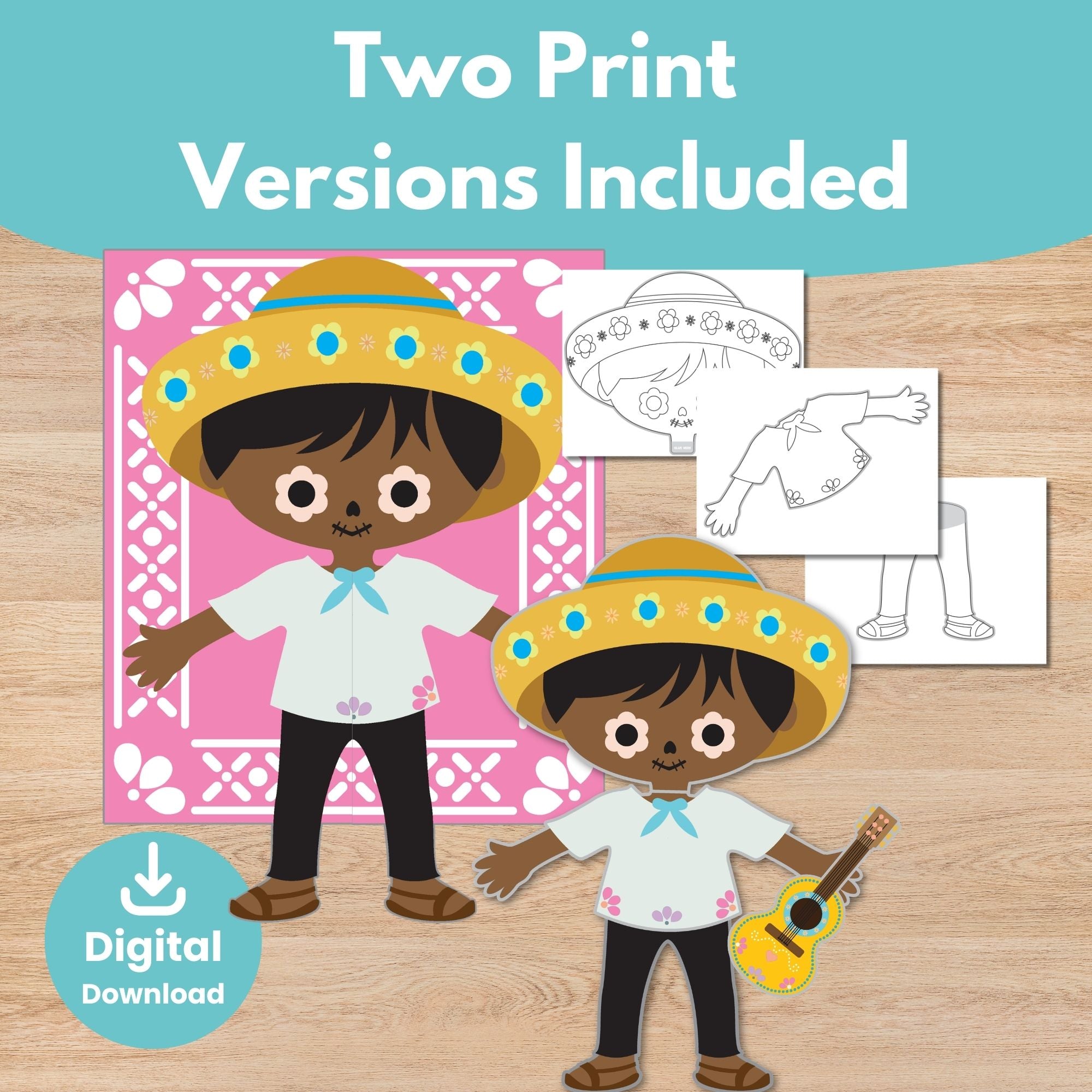 Printable Pin the Guitar – Día de los Muertos Game for Kids