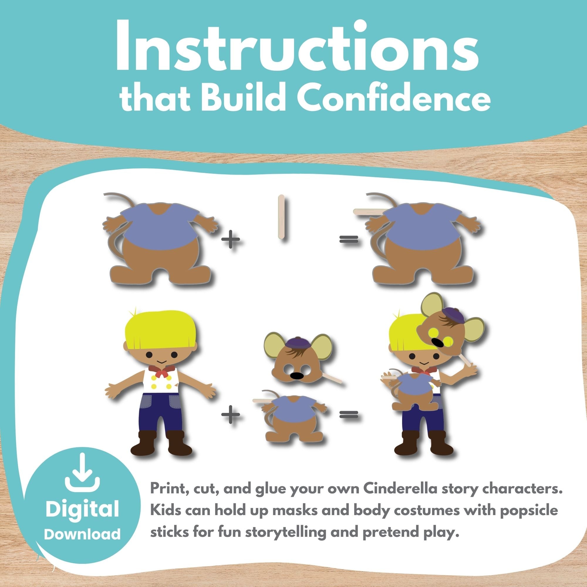 Printable Cinderella Masks and Body Costumes Kids Activity