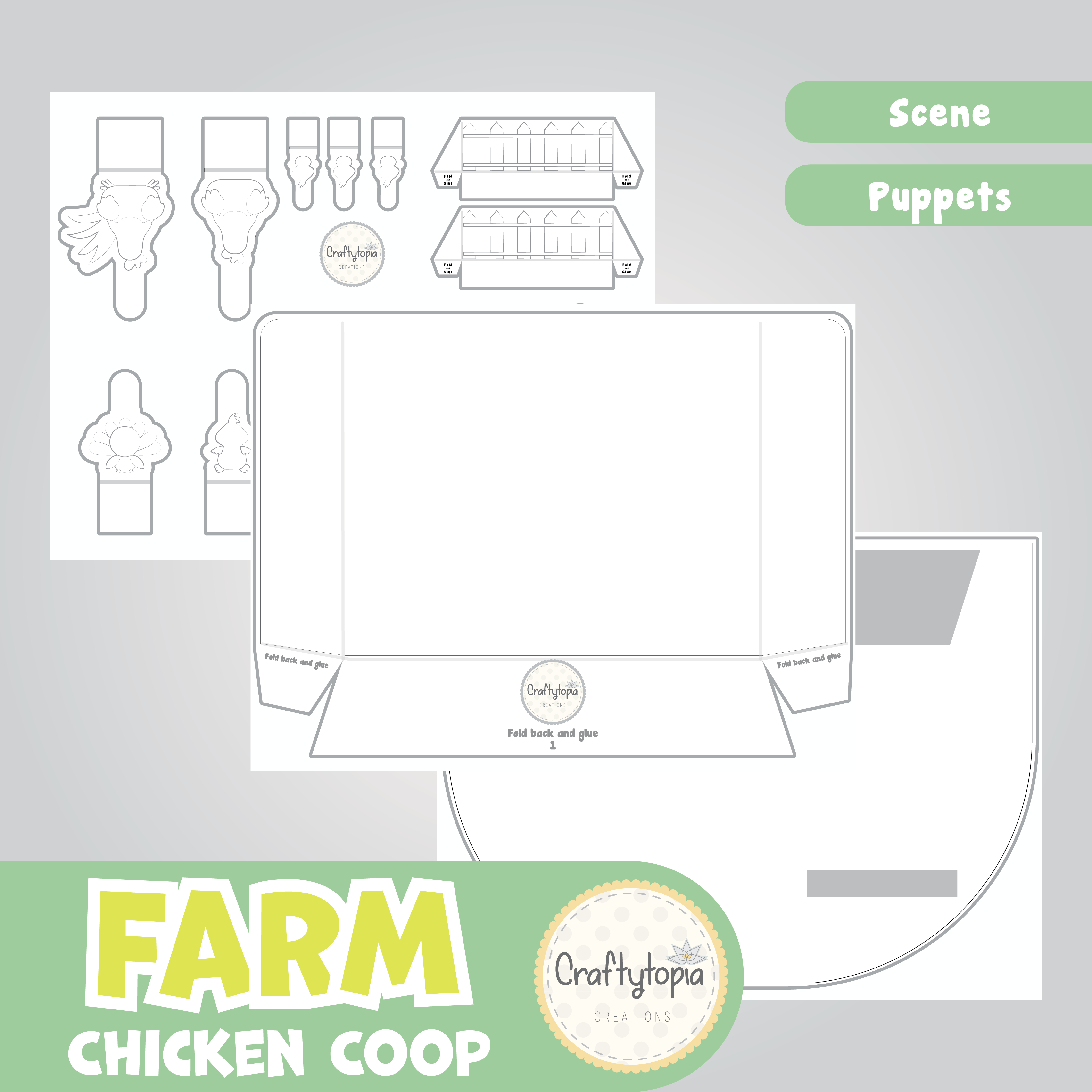 Printable Chicken Coop Scene Puppets Kids Activity templates