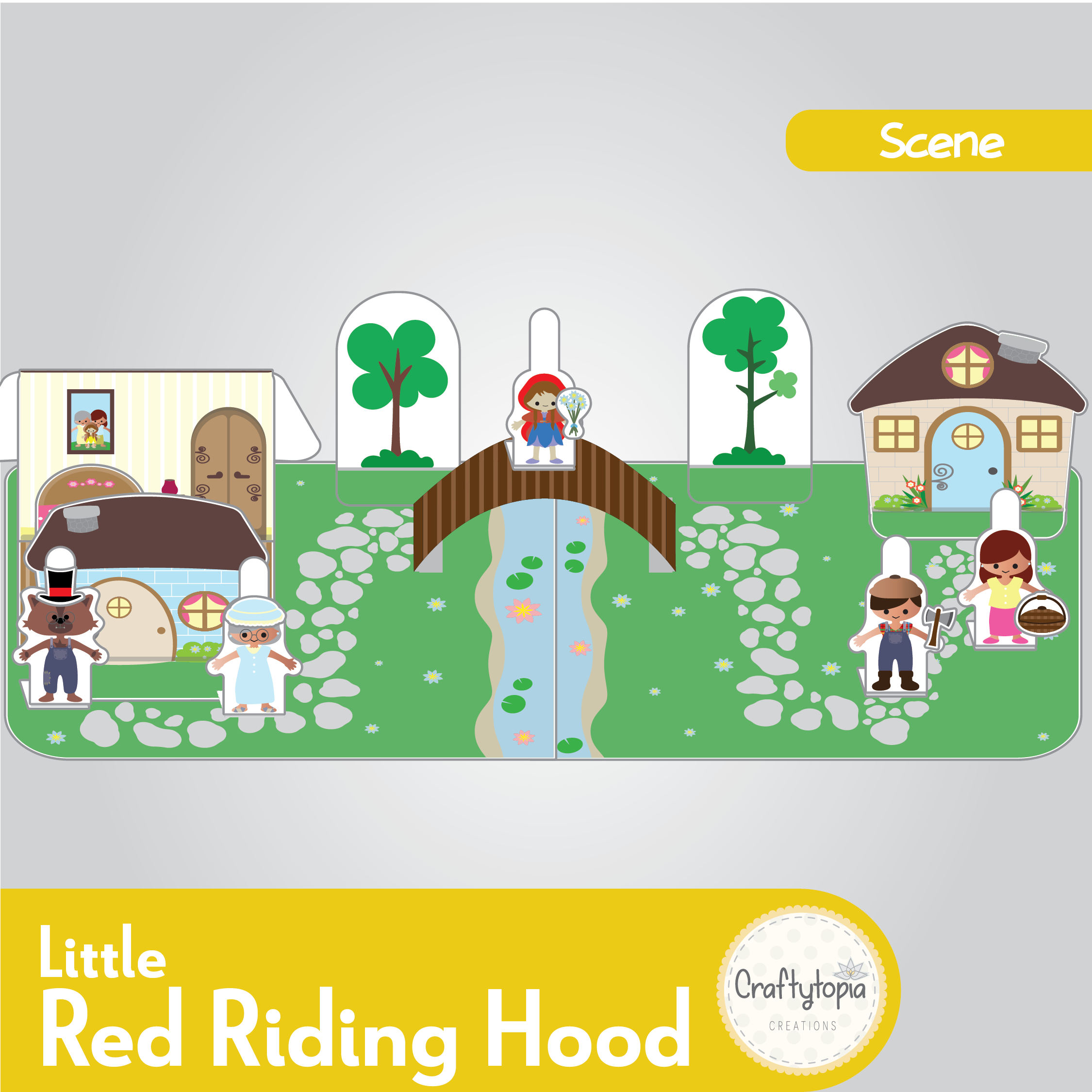 Printable Little Red Riding Hood Scene Puppets Kids Activity