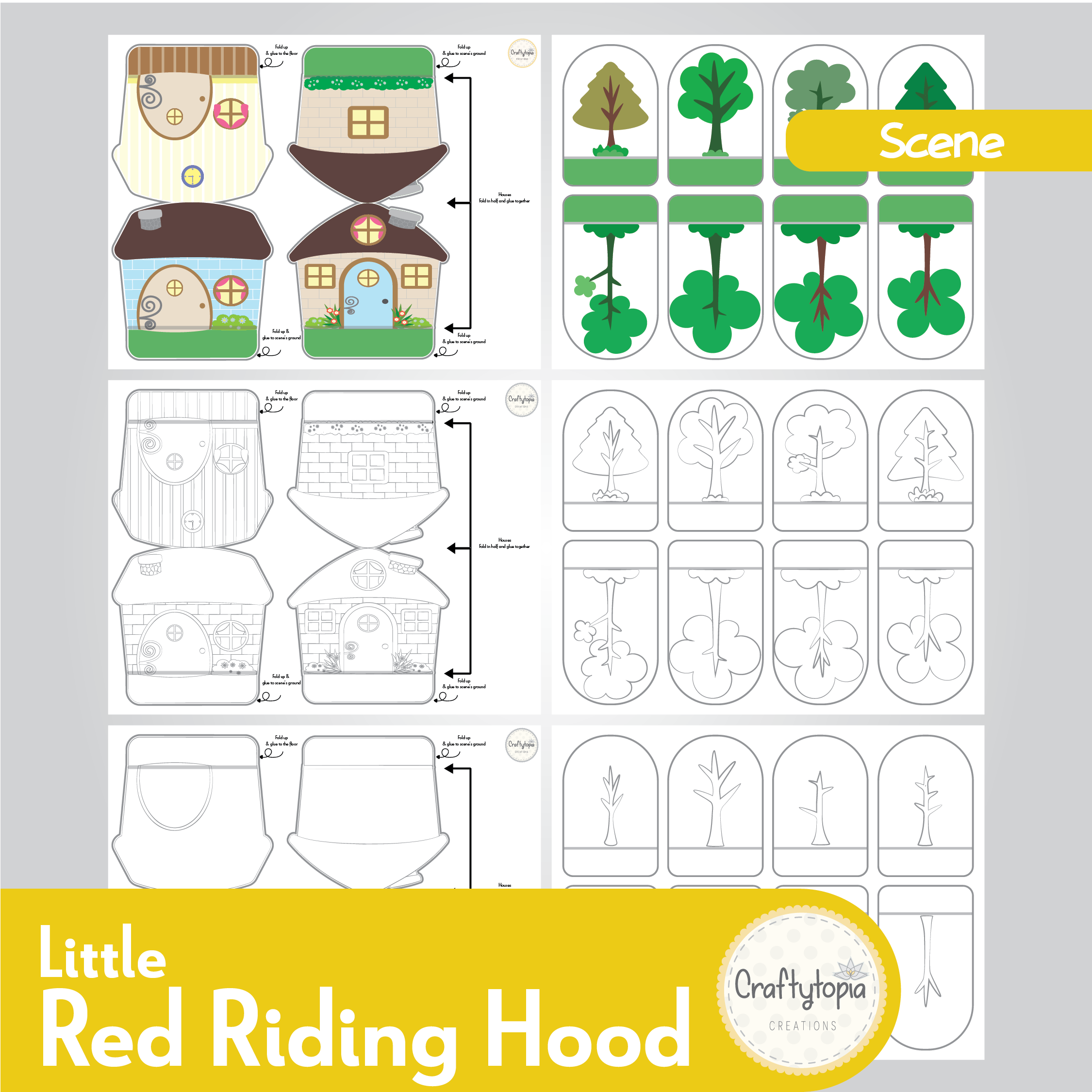 Printable Little Red Riding Hood Scene Puppets Kids Activity templates