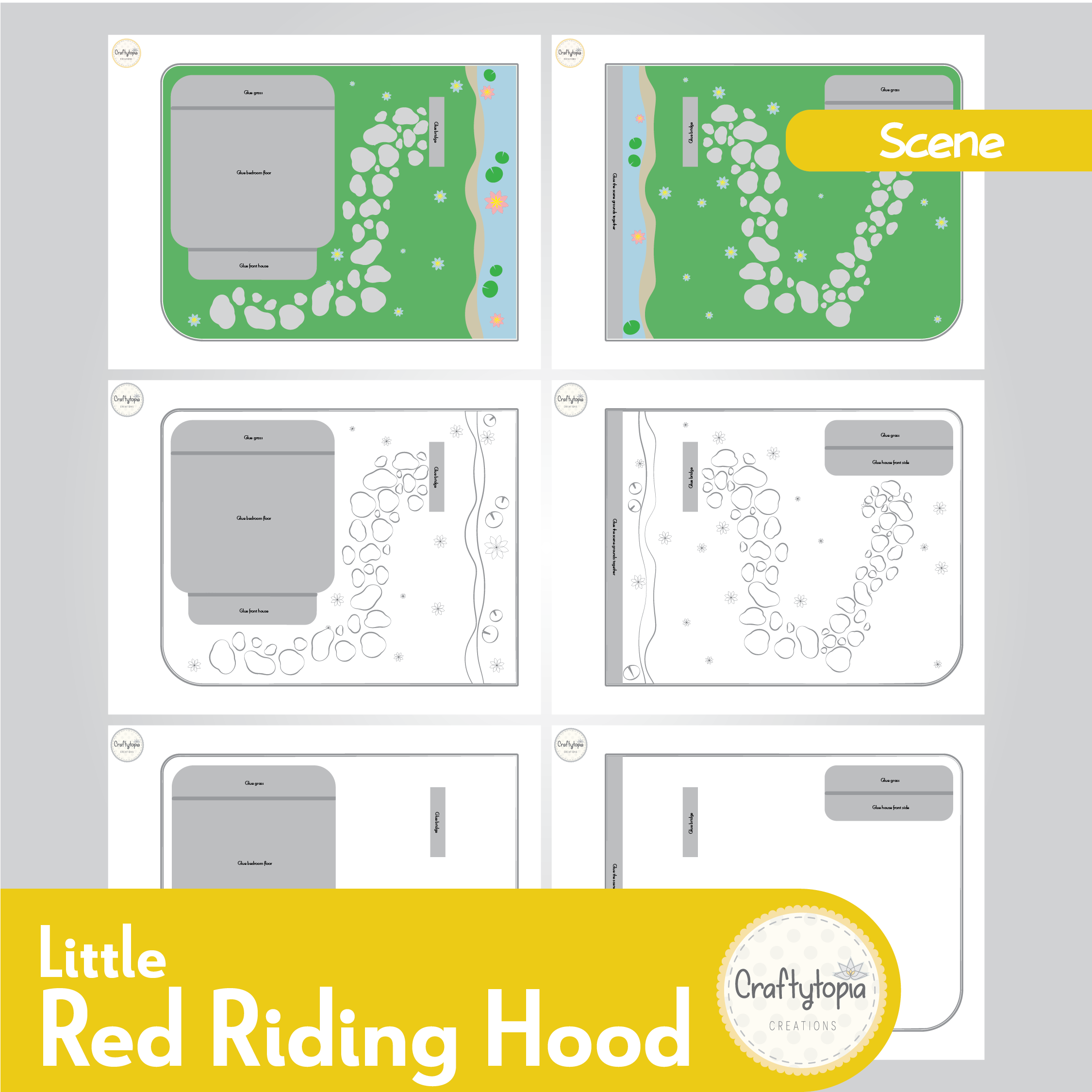Printable Little Red Riding Hood Scene Puppets Kids Activity for coloring