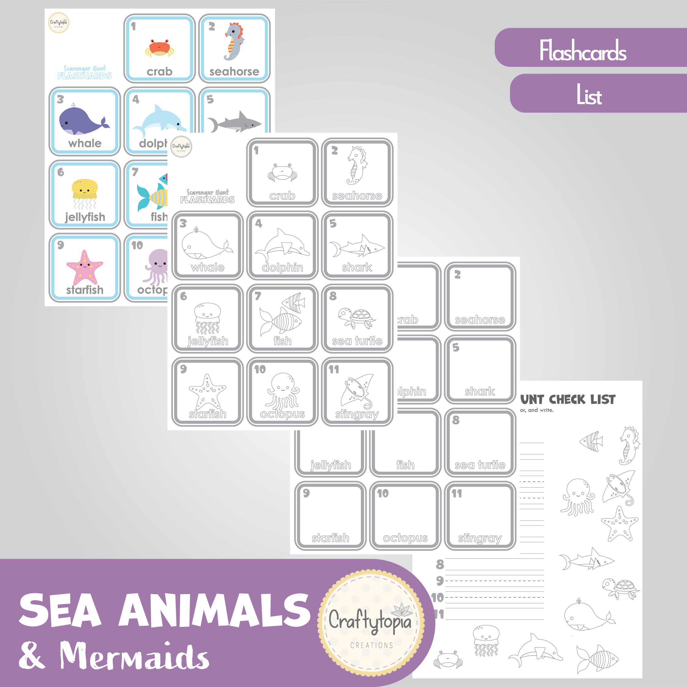 Printable Sea Animals Flashcards Kids Activity