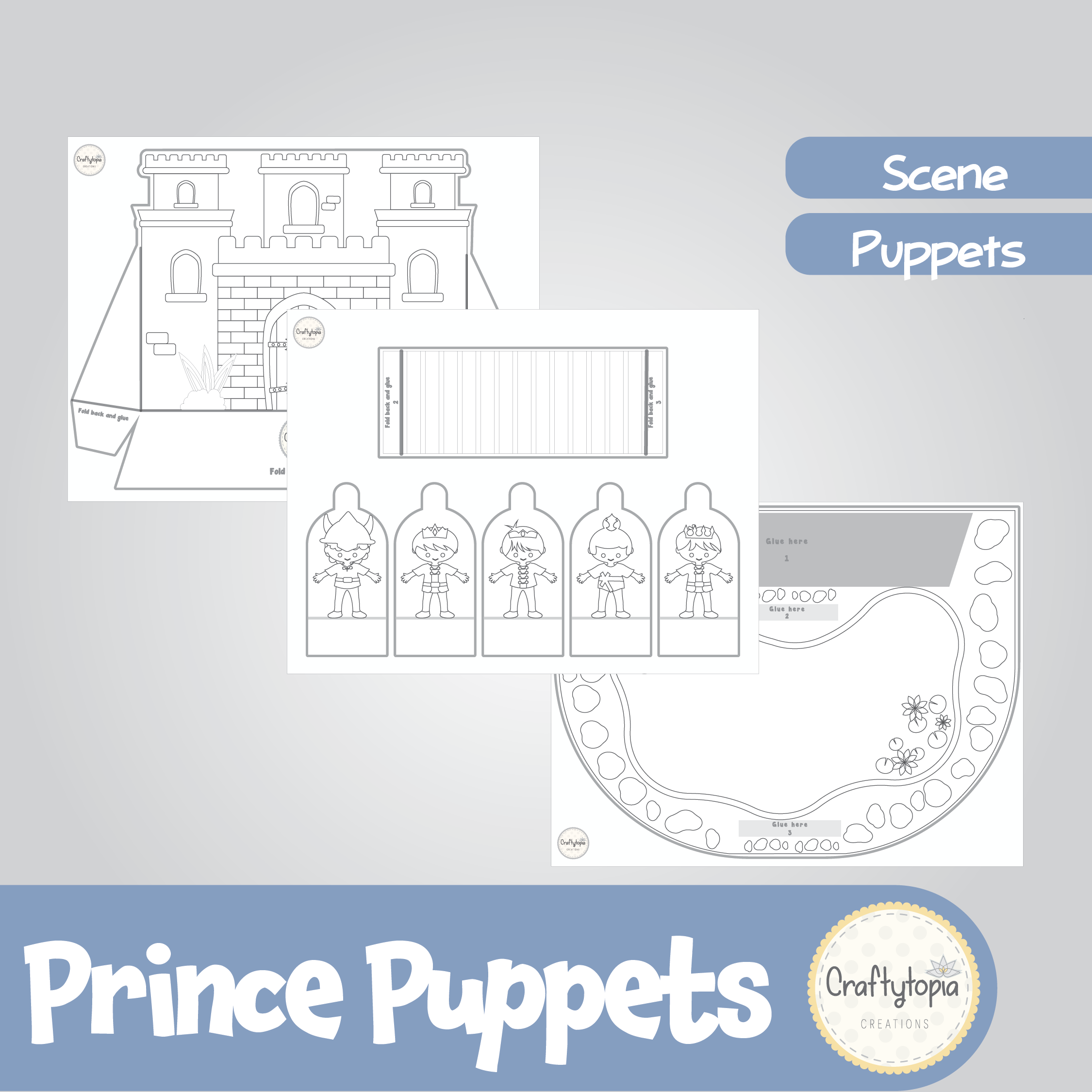 Printable Prince Puppets 3D Scene Kids Activity for coloring