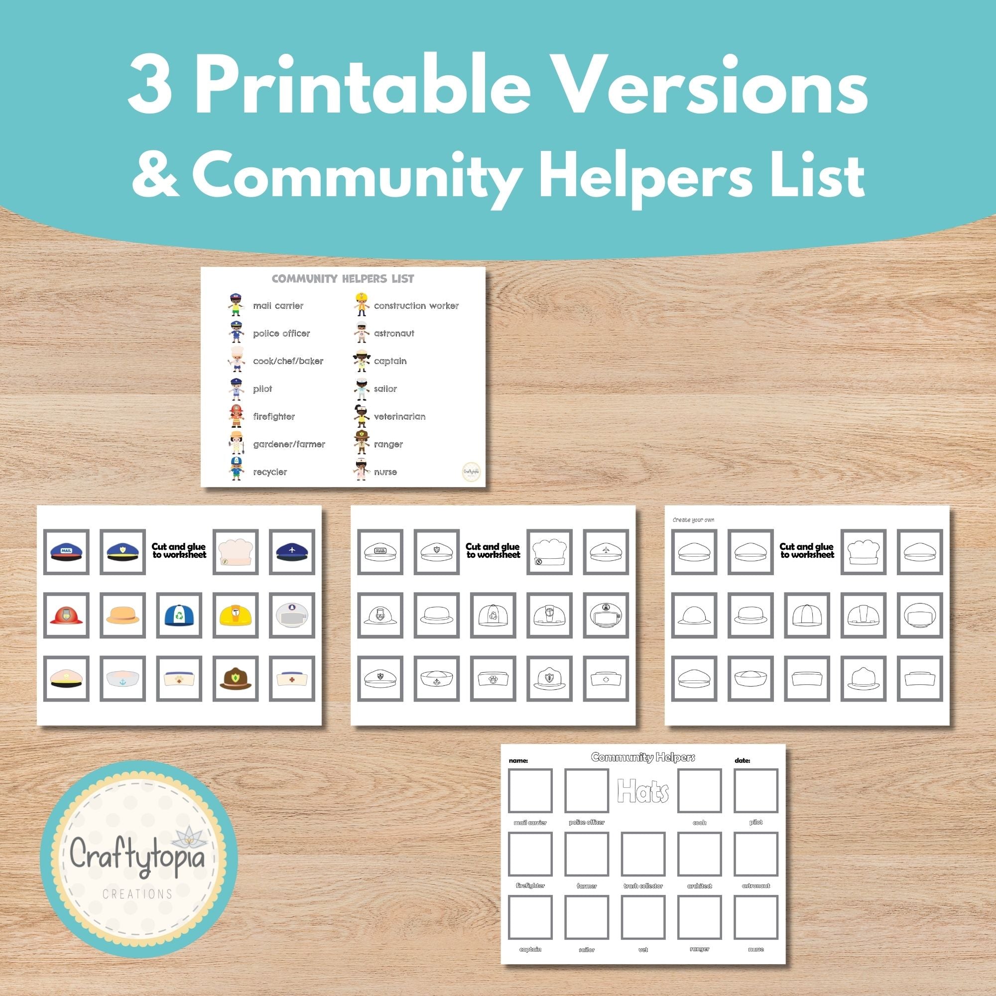Printable Community Helpers Crowns and Hats Kids Activity