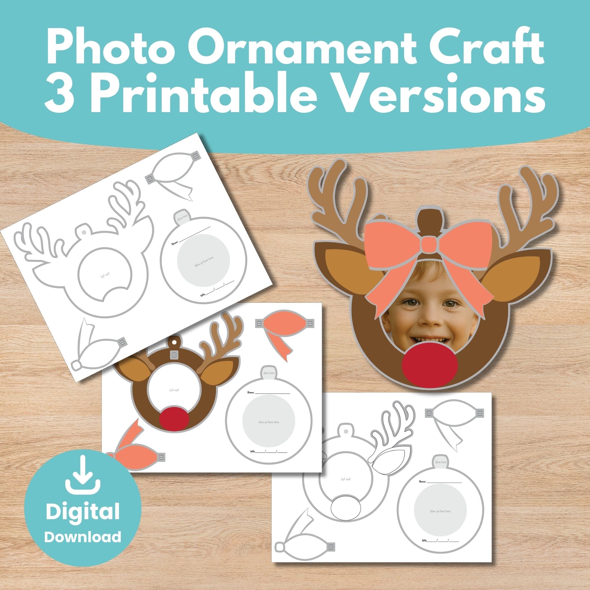 Printable Rudolph the Red Nosed Reindeer Crown with Photo Ornament Kids Activity