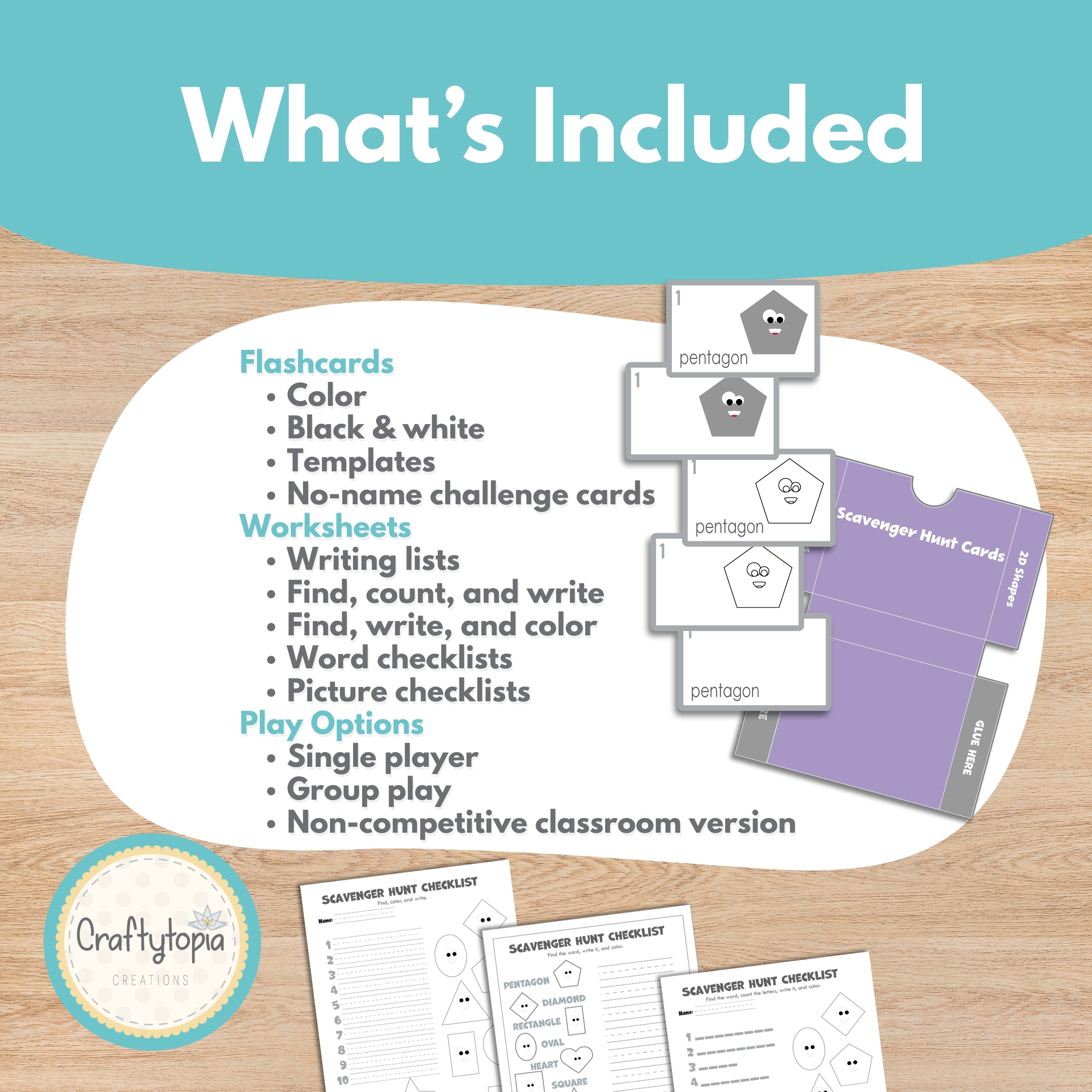 Printable 2D Shapes Flashcards and Scavenger Hunt Kids Activity