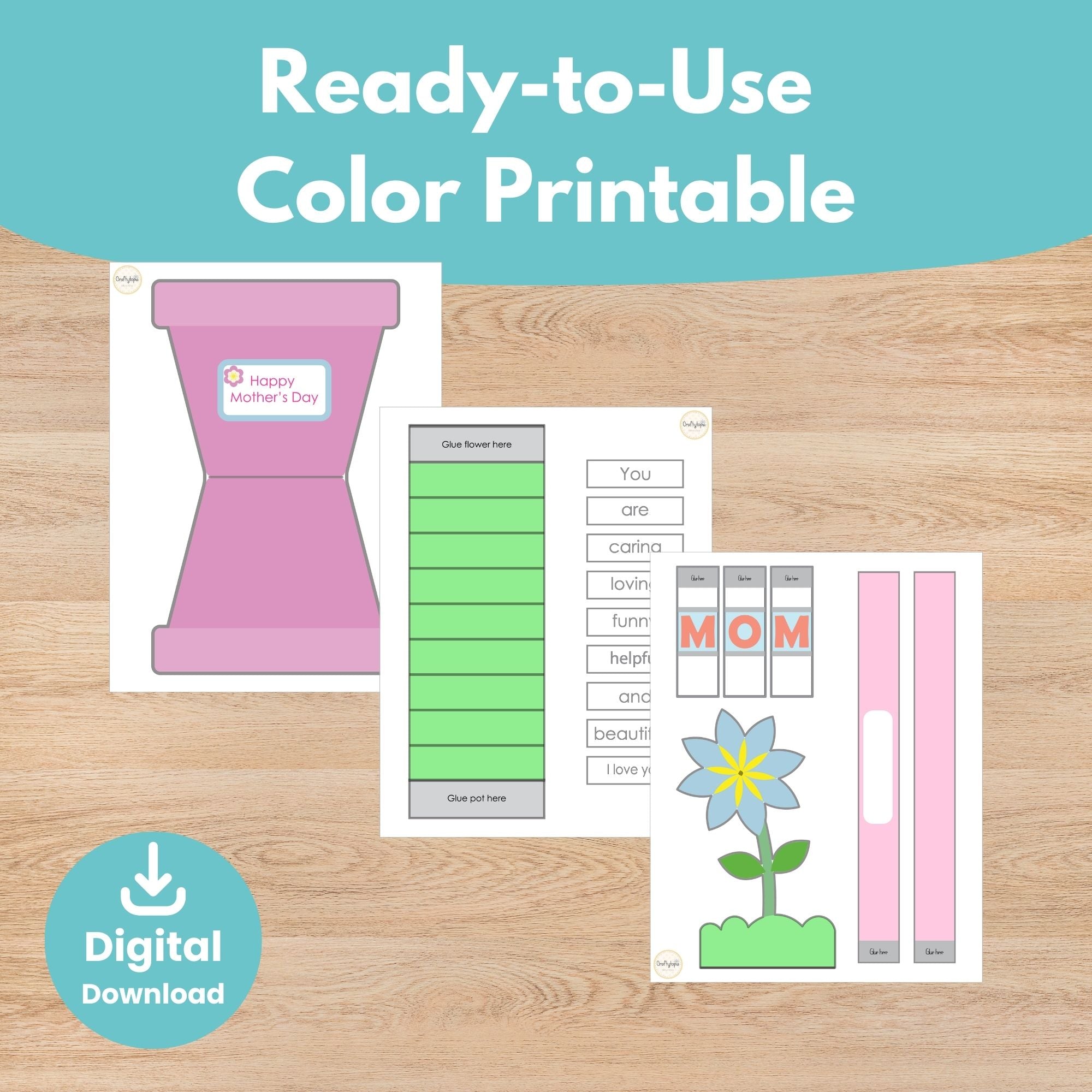 Printable Mother's Day Flower Card and Bracelet Kids Activity