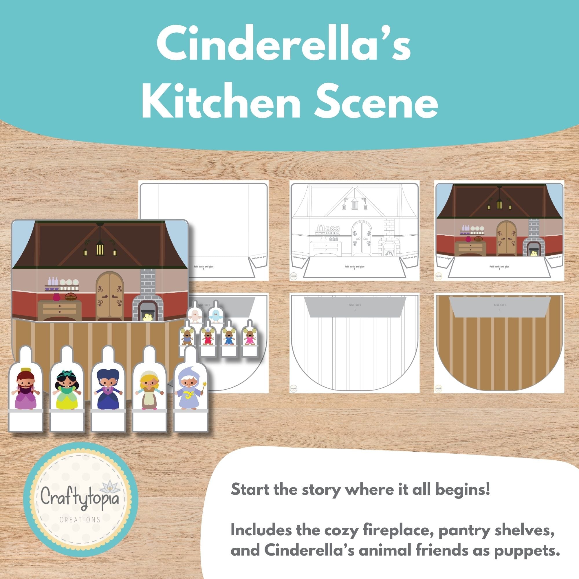 Printable Cinderella Scene and Puppets Kids Activity