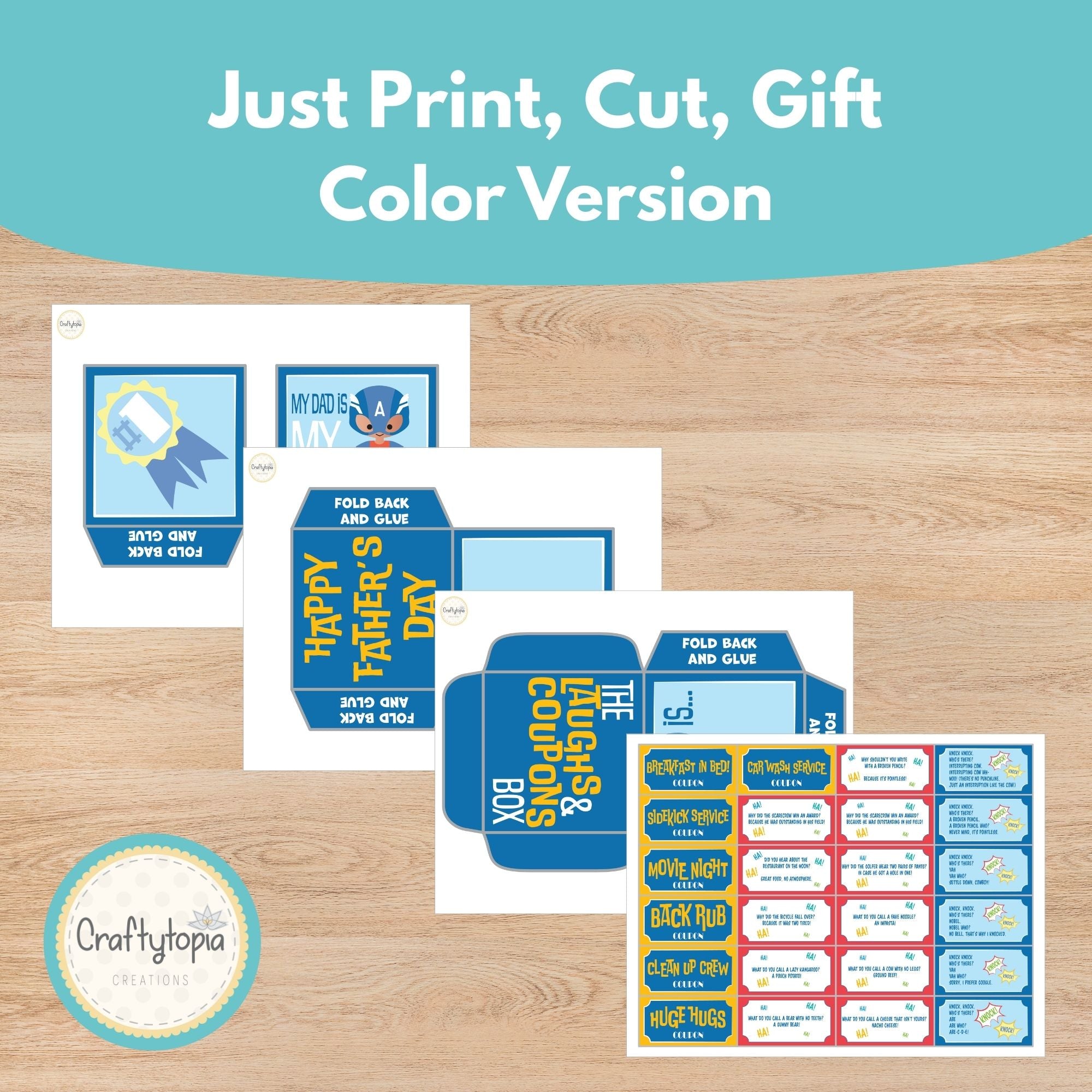 Printable Father's Day Box with Jokes and Coupons Kids Activity