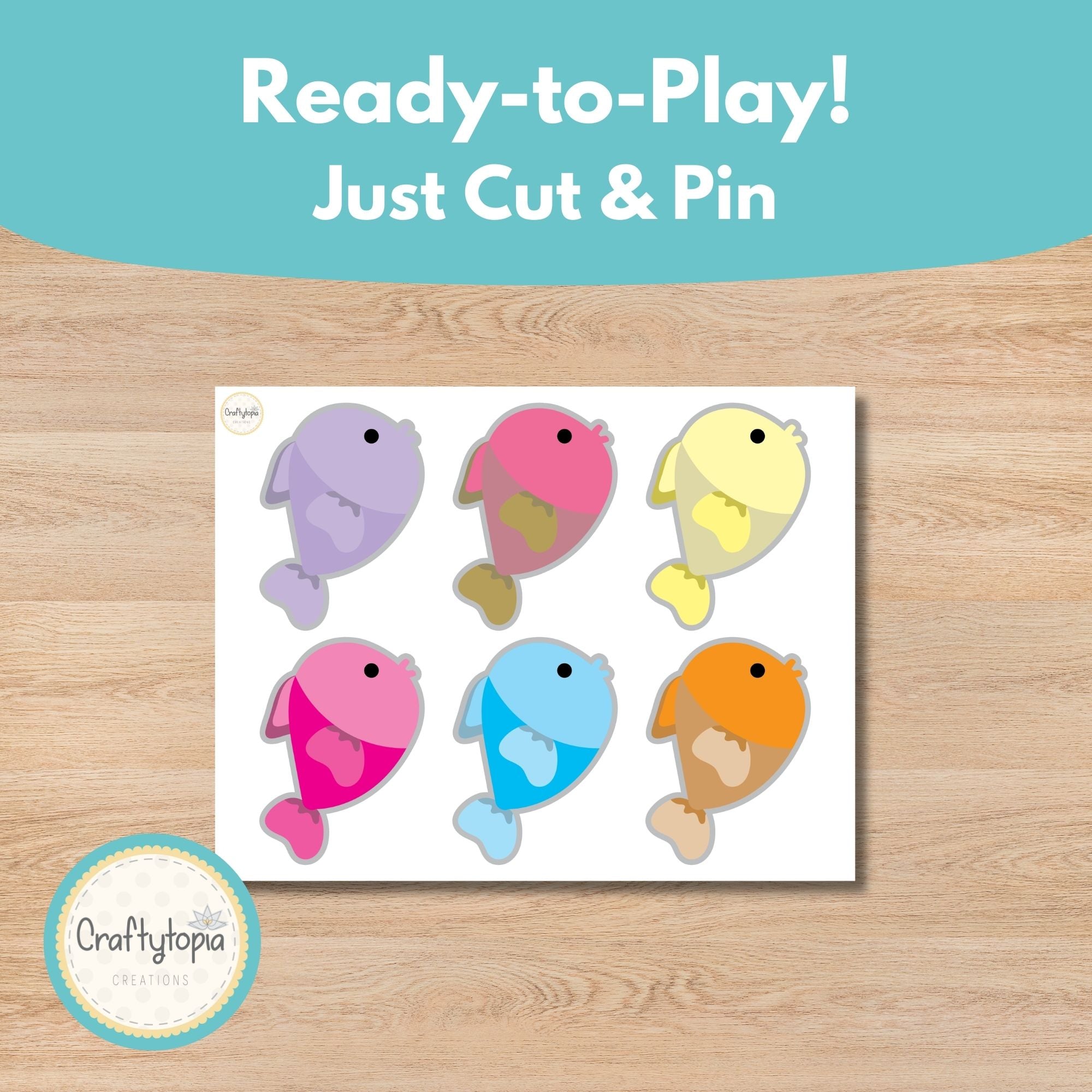 Printable Pin the Fish on the Penguin's Fishing Rod Kids Game