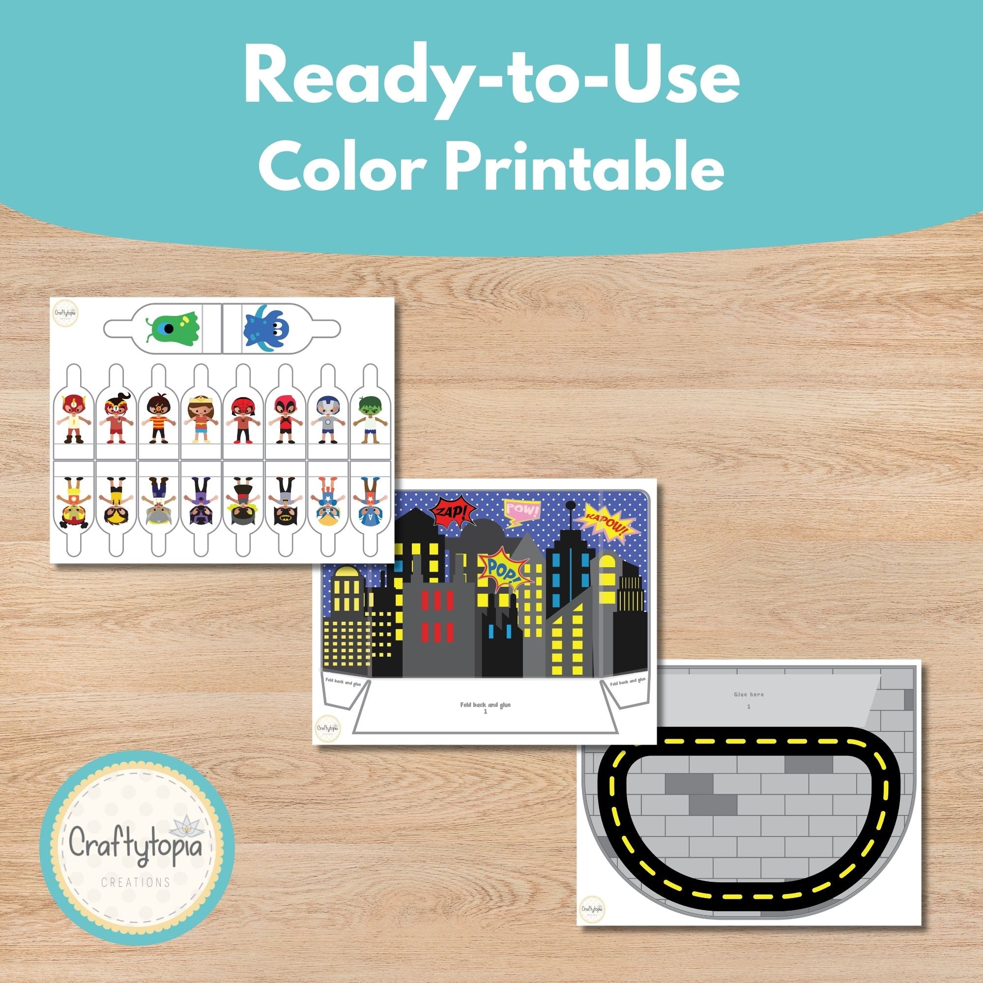 Printable Superhero Scene and Puppets Kids Storytelling Activity