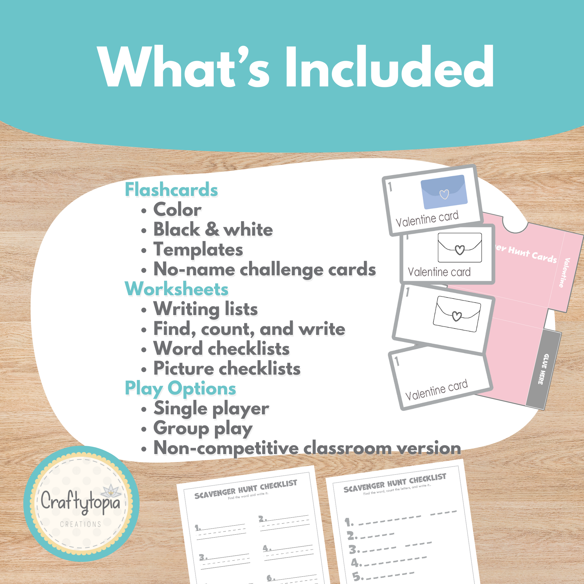 Printable Valentine Flashcards and Scavenger Hunt Kids Activity