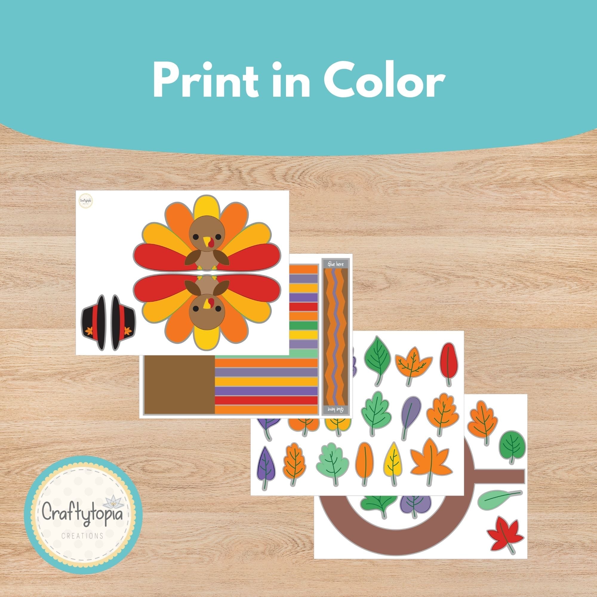 Printable Fall Leaves Wreath Turkey Windsock Thanksgiving Craft Kids Activity