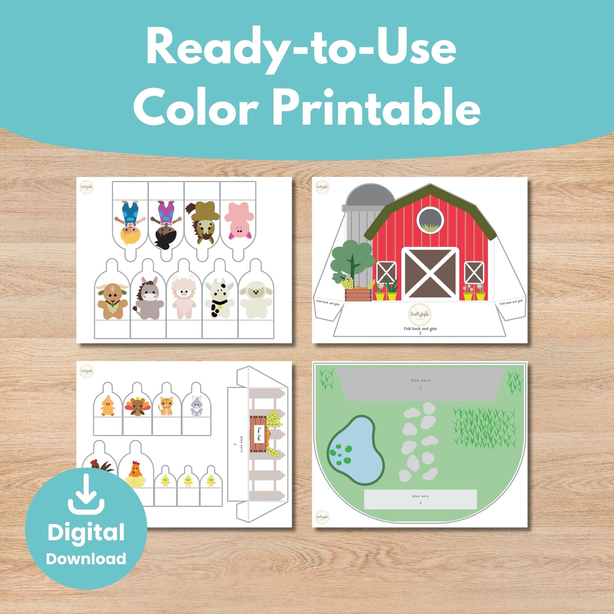 Printable Farm Puppets Scene Kids Activity 