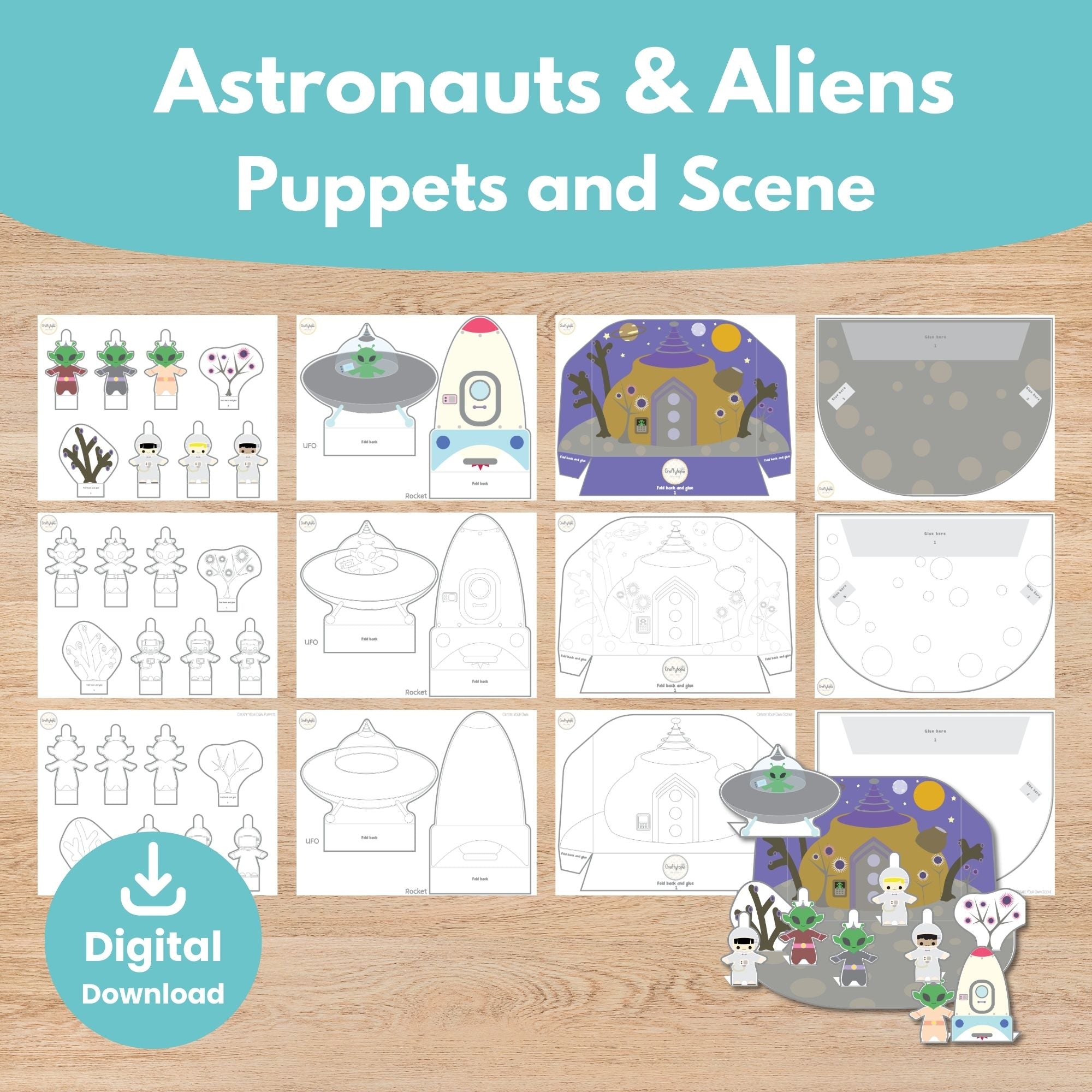 Printable Solar System Scene Puppets Kids Activity