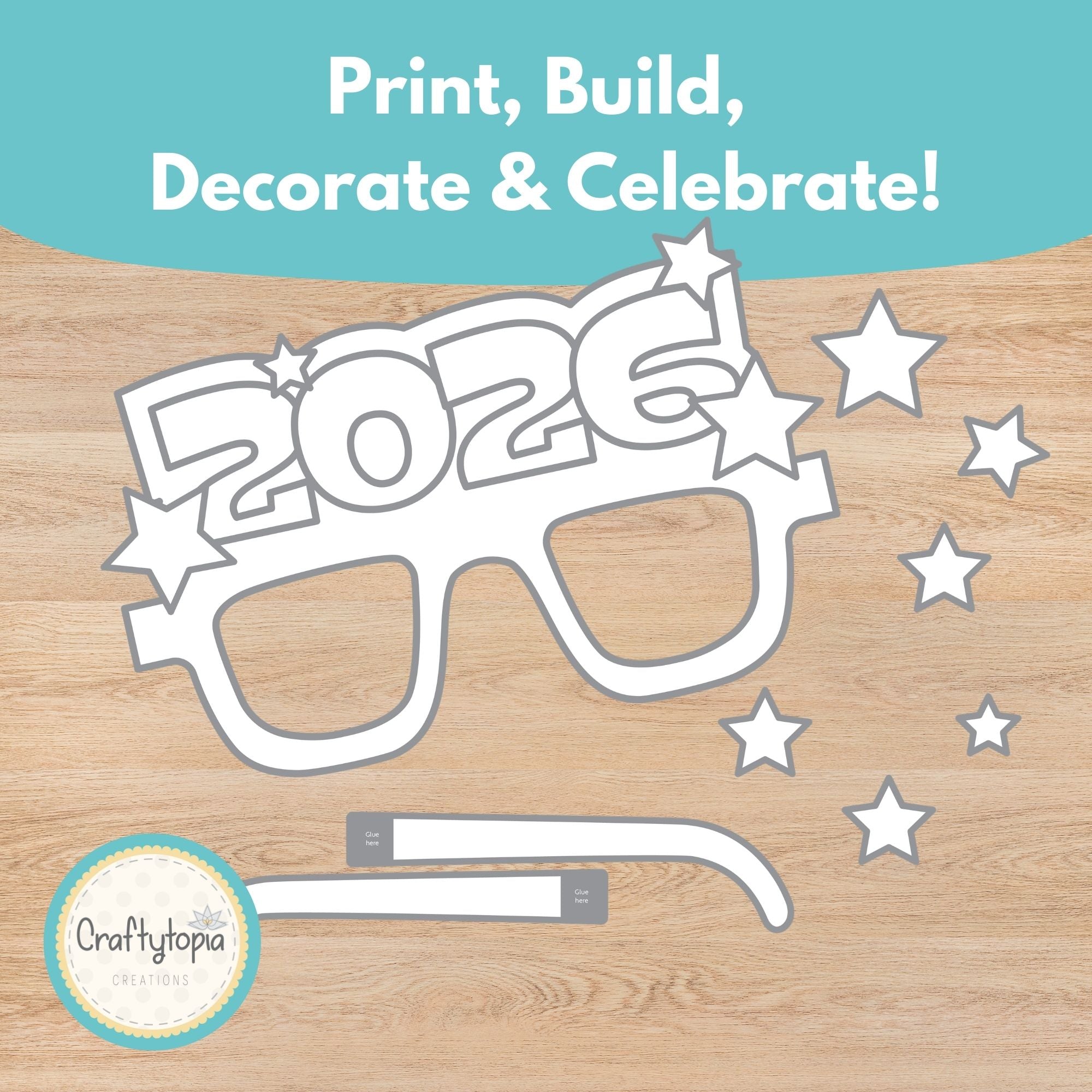 Printable New Year Big Glasses Kids Activity for coloring