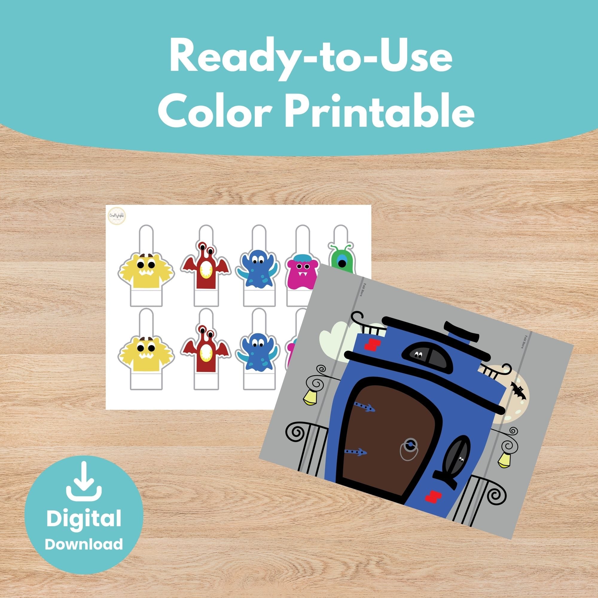 Printable Friendly Monster Puppets 2D Scene Kids Activity