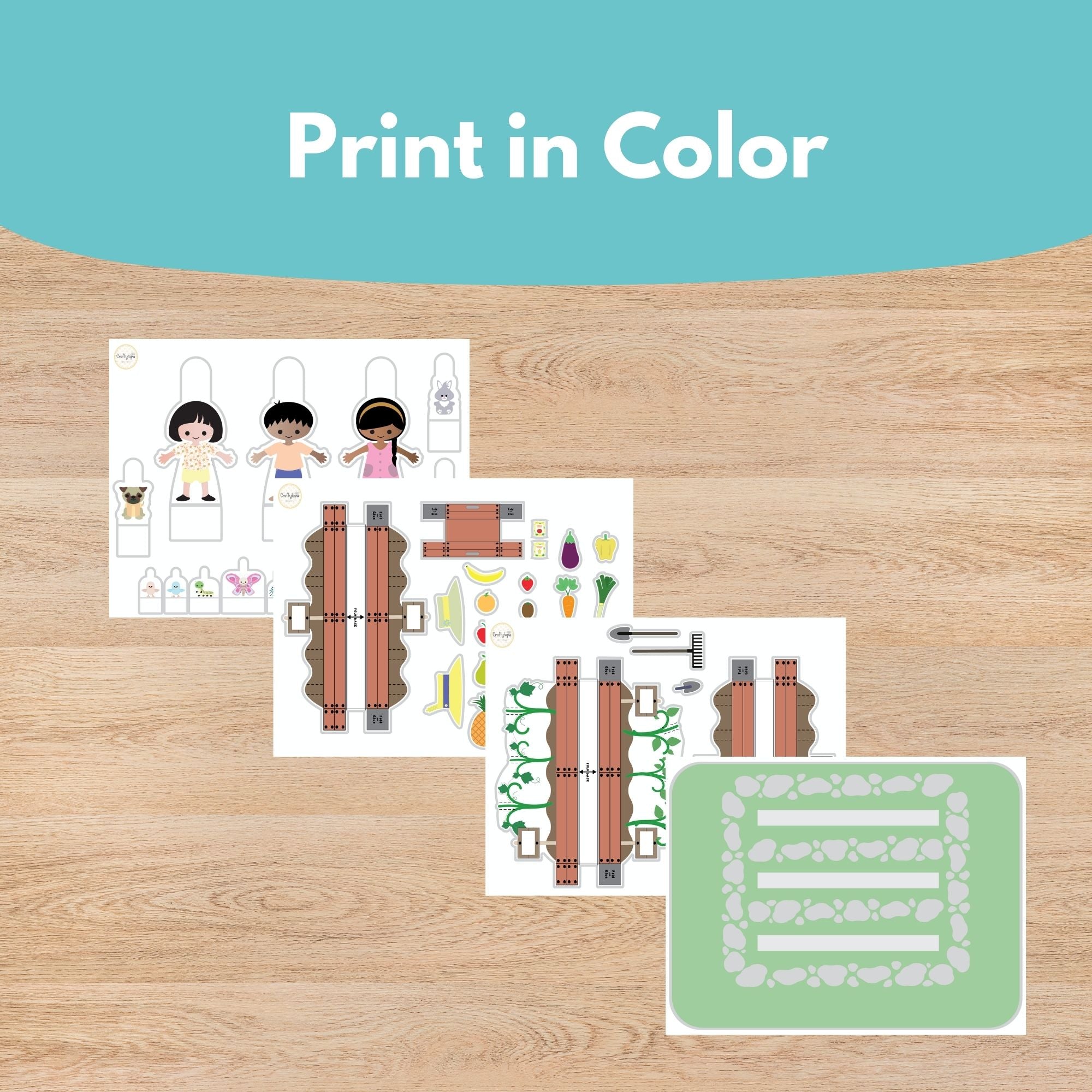 Printable Vegetable Scene Puppets Kids Activity