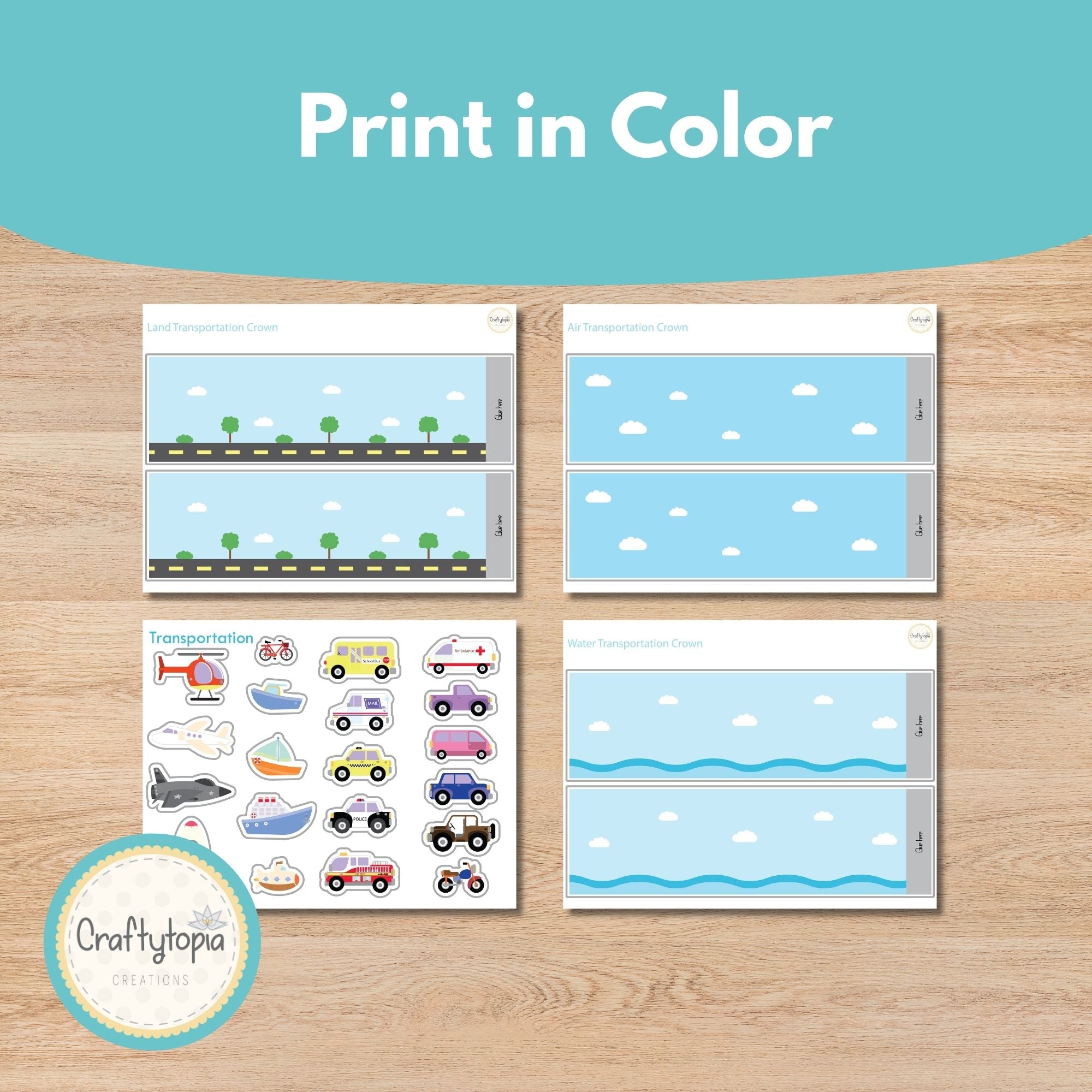 Printable Community Transportation Crown Kids Activity 