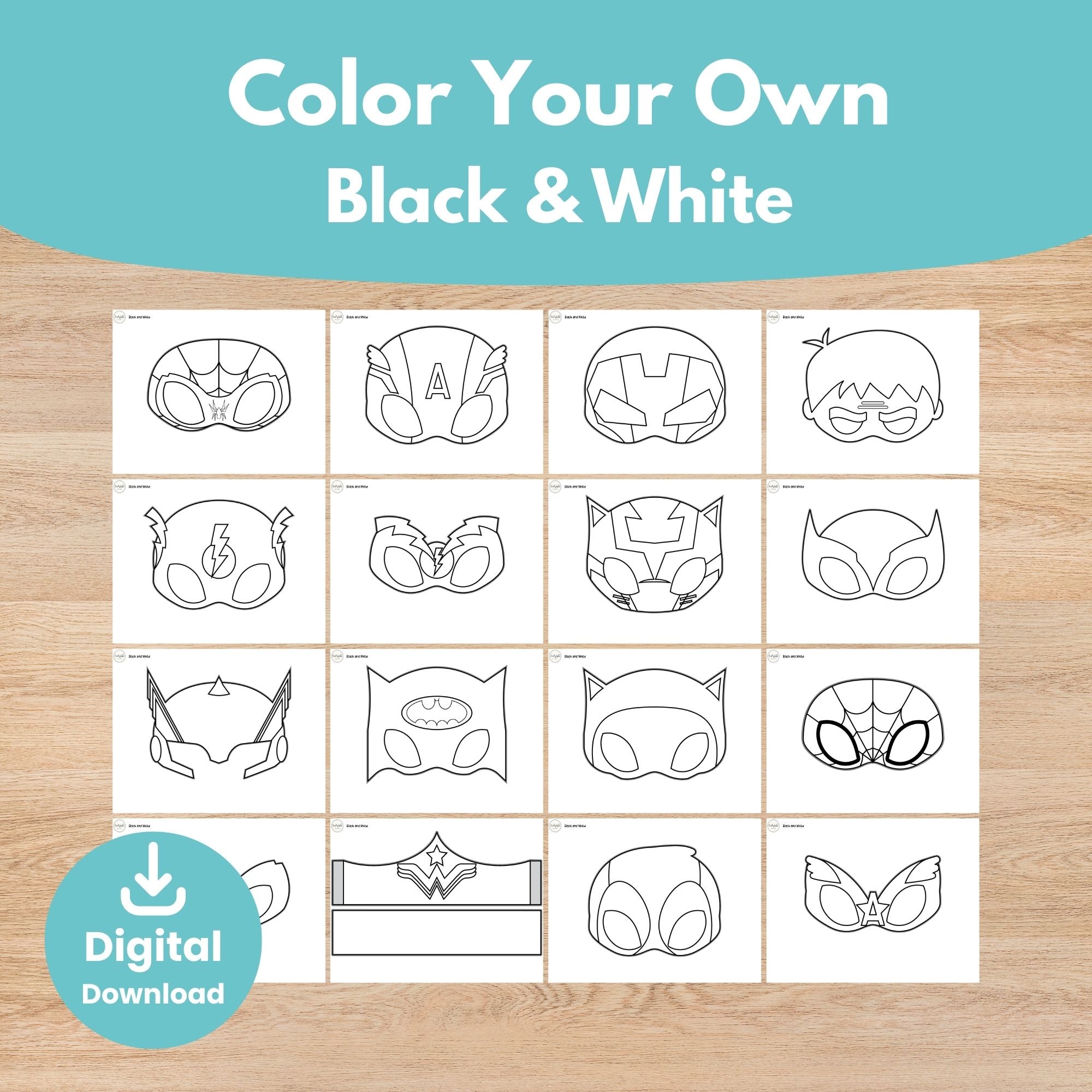 Printable Superhero Masks Kids Activity for coloring