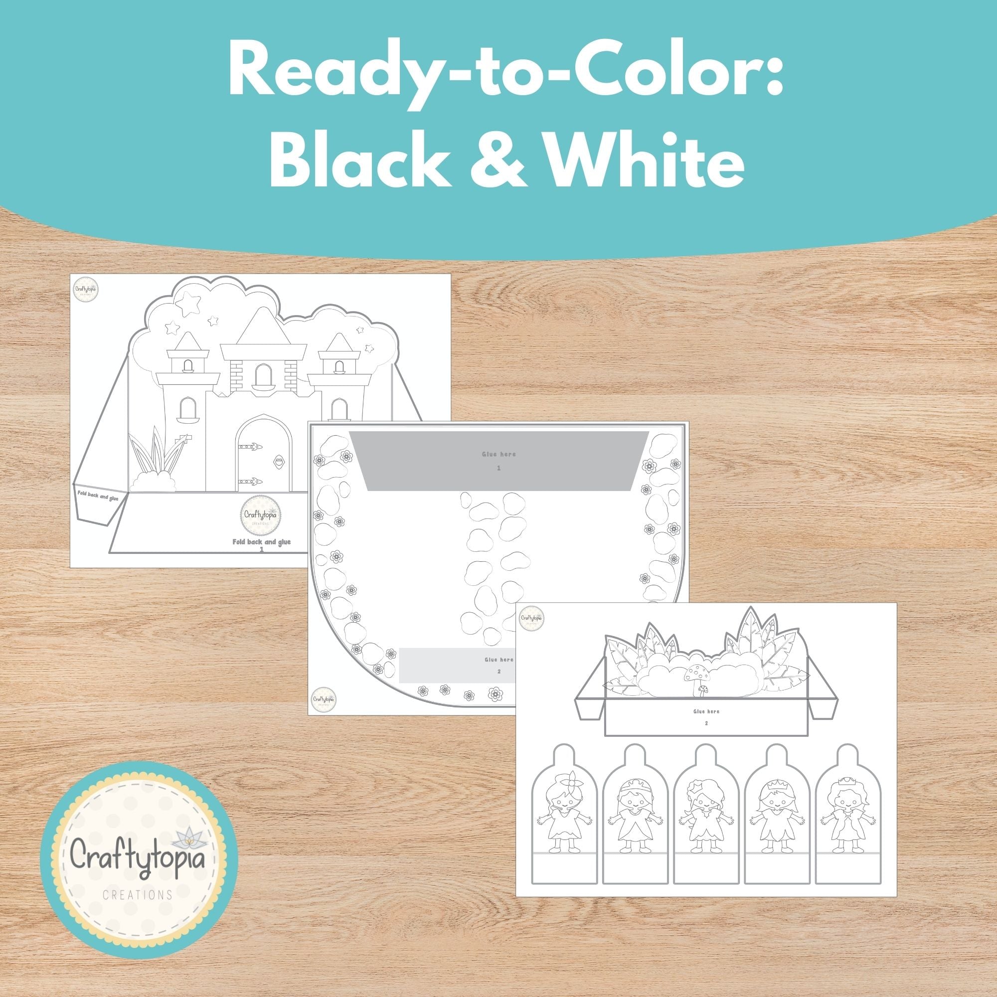 Printable Princess Puppets 3D Scene Kids Activity for coloring