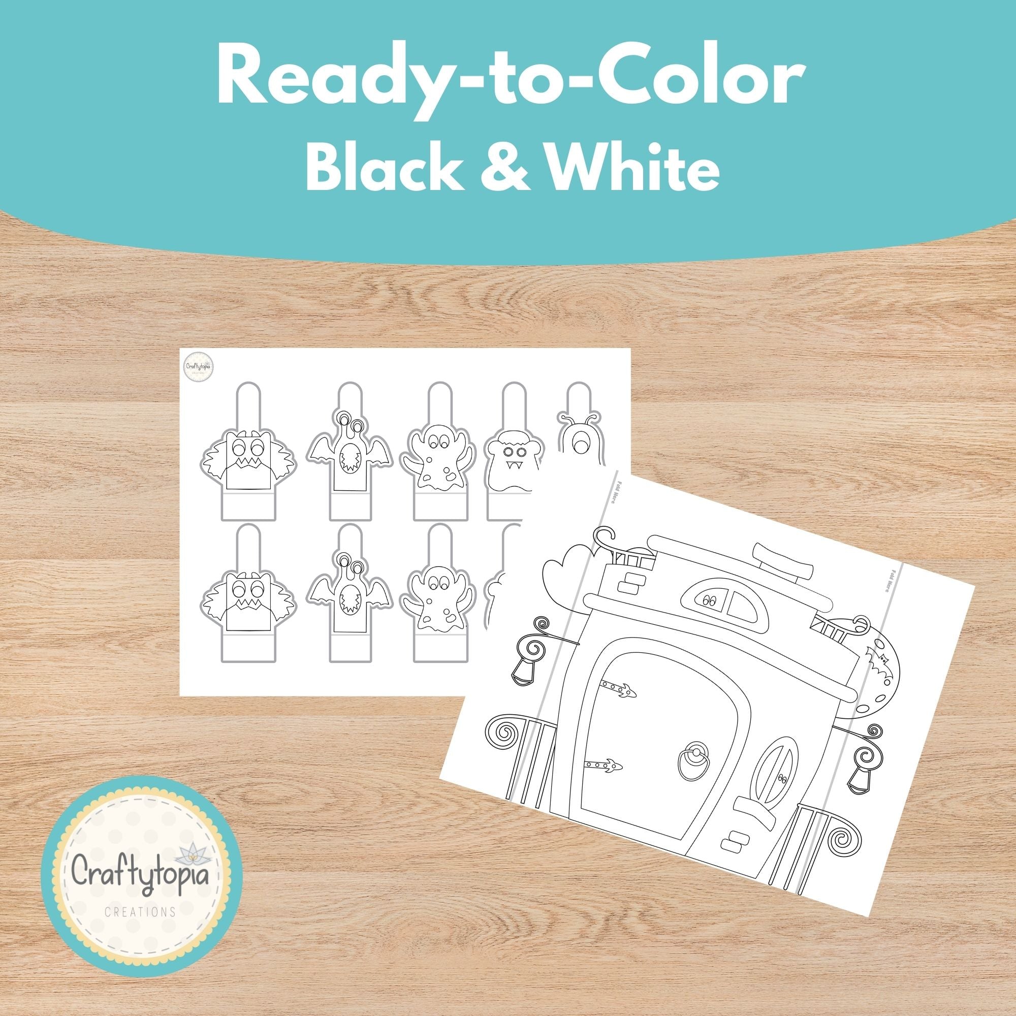 Printable Friendly Monster Puppets 2D Scene Kids Activity for coloring