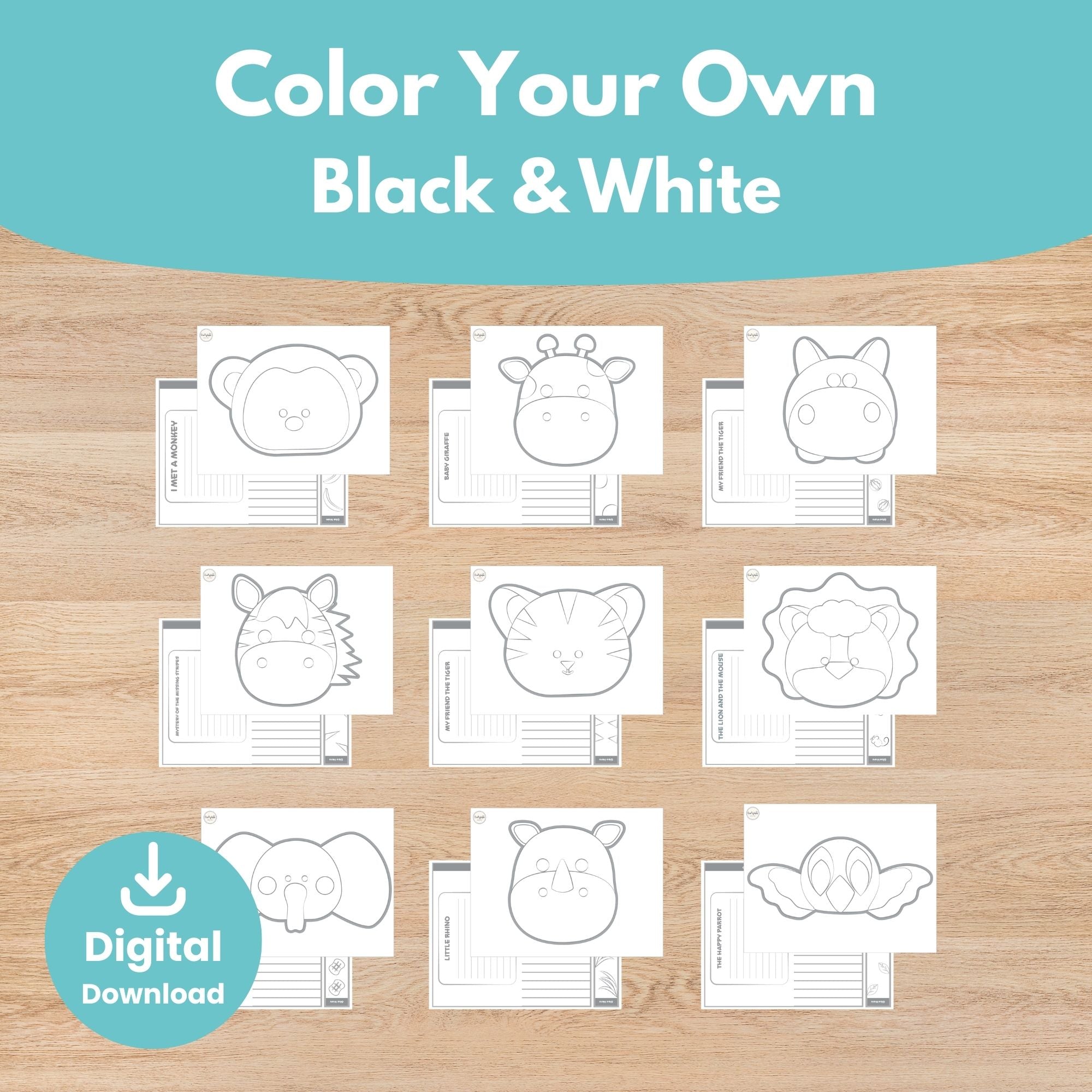 Printable Jungle and Grasslands Animals Windsock Craft and Writing Activity for coloring