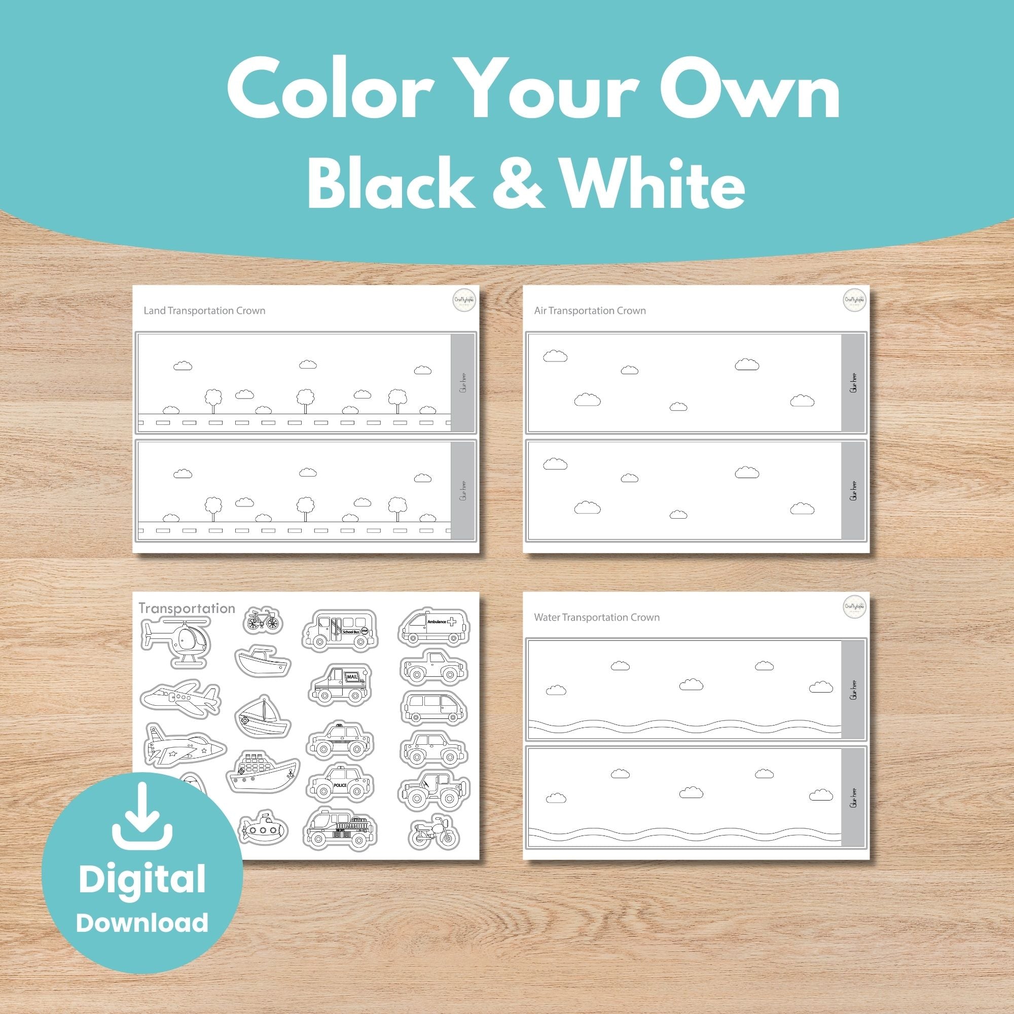 Printable Community Transportation Crown Kids Activity for coloring