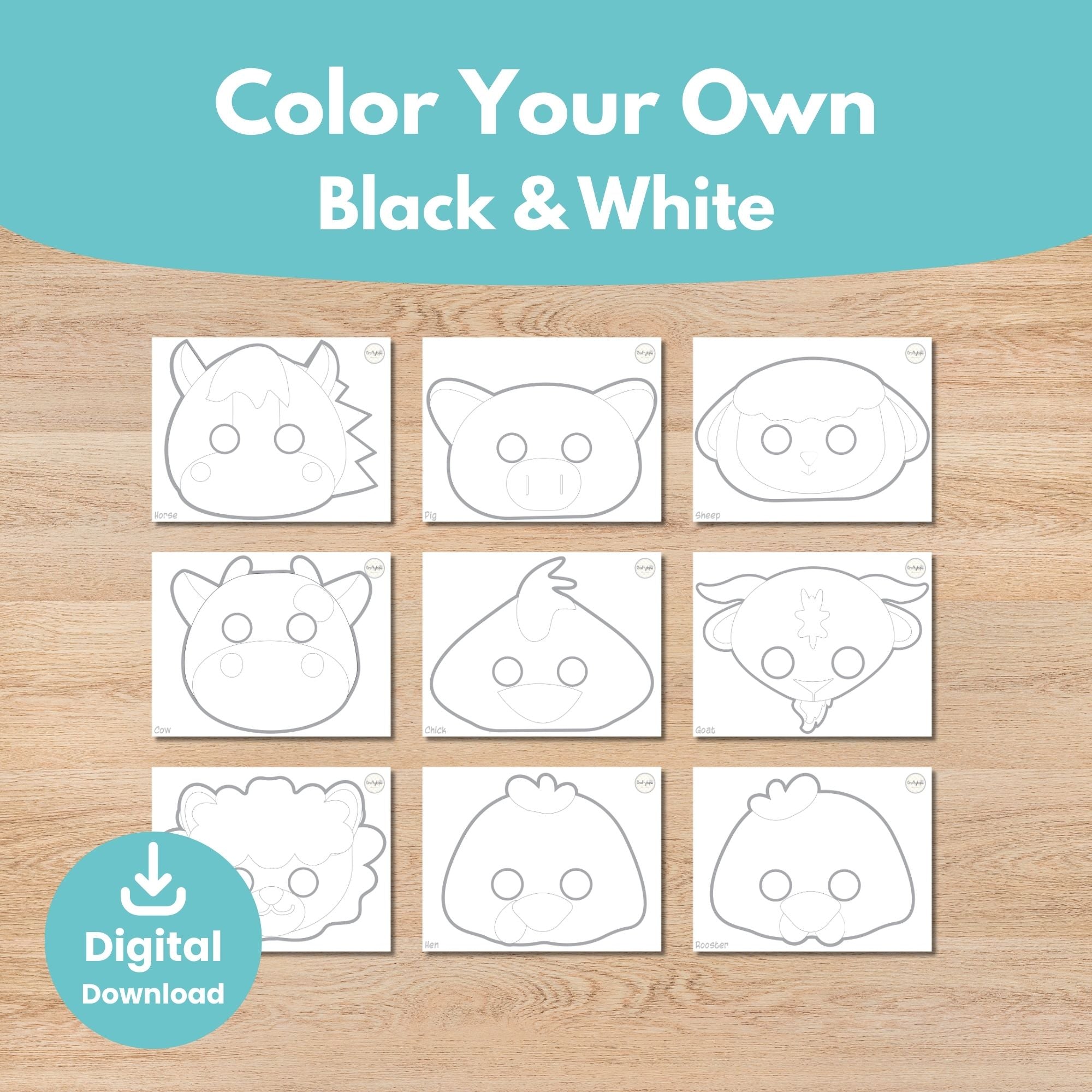 Printable Farm Masks Kids Activity for coloring