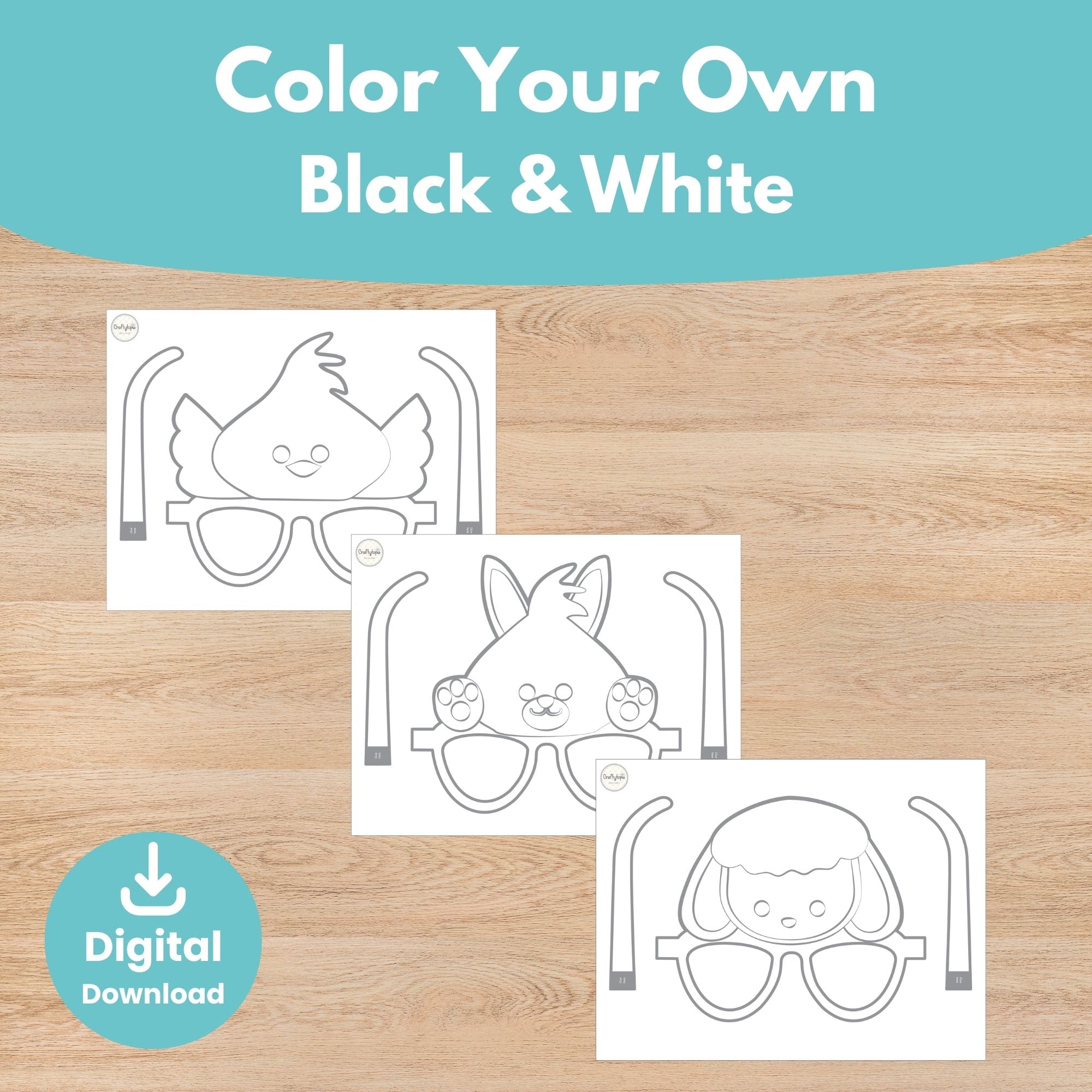 Printable Easter Animal Glasses Kids Activity for coloring