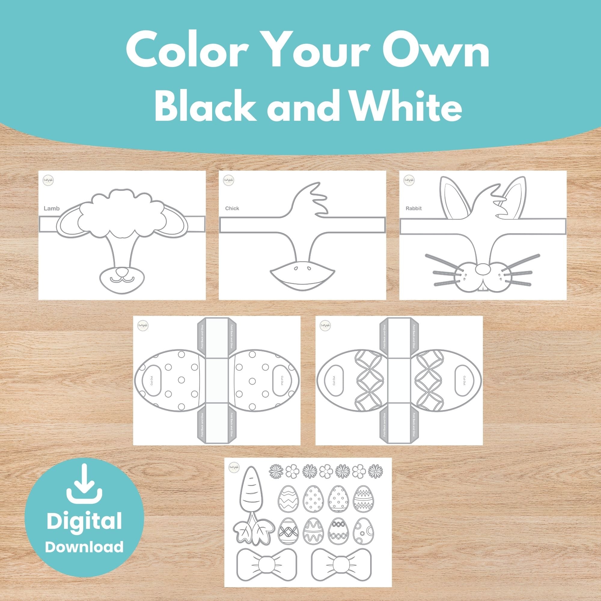 Printable Easter Animal Masks and Baskets Kids Activity for coloring