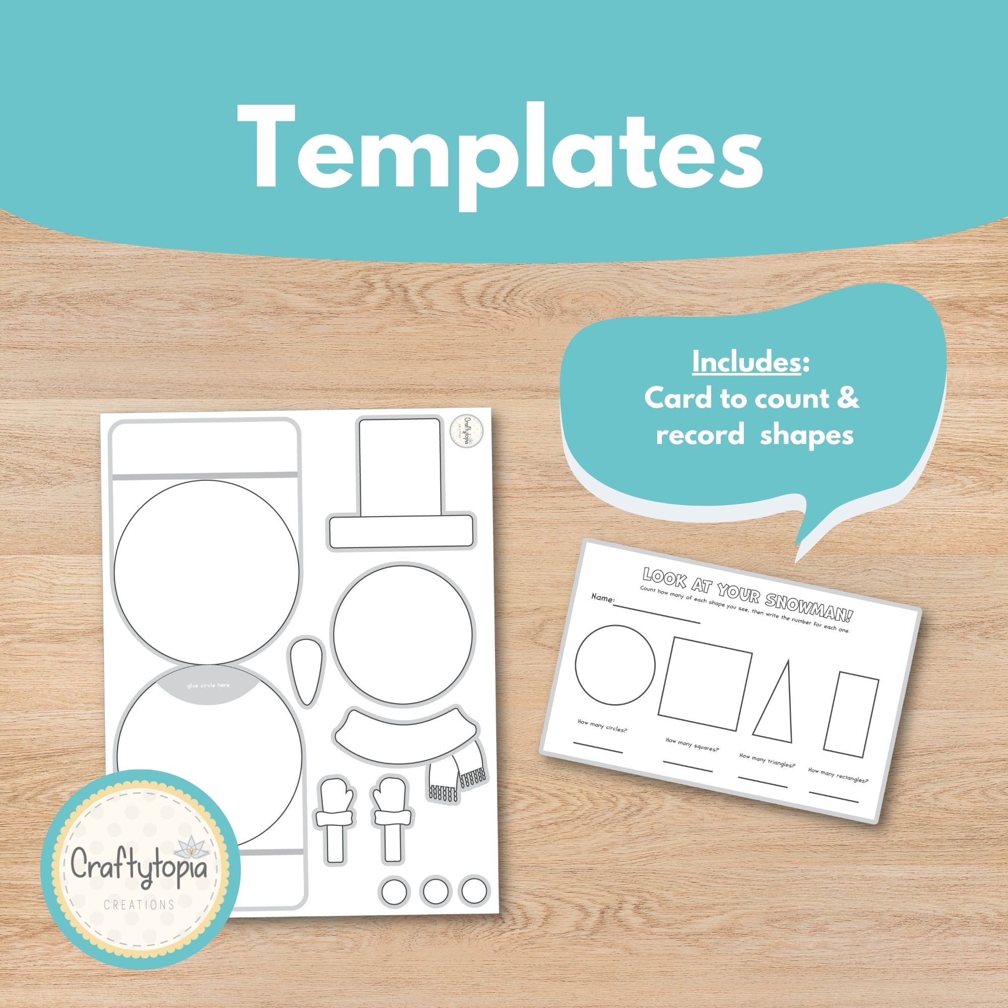 Printable Snowman 2D Shapes Kids Activity templates