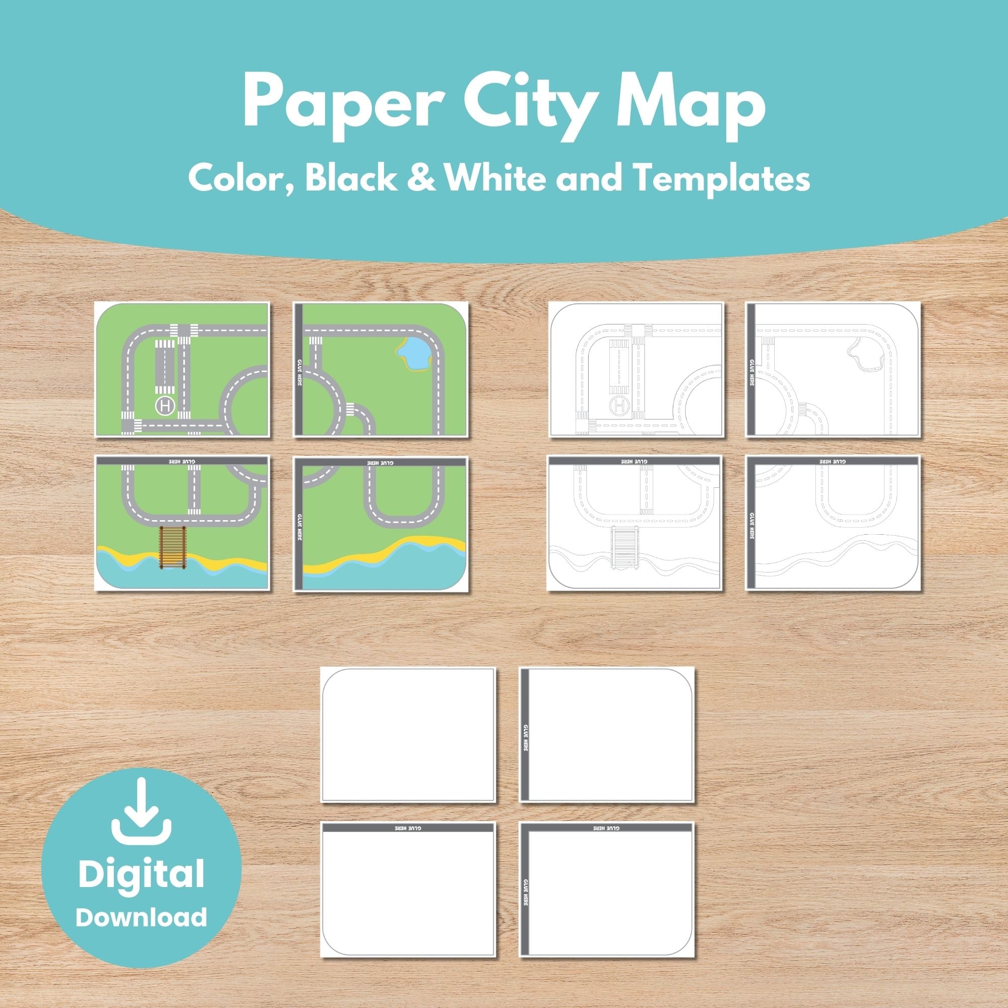 Printable 3D Paper City Puppets Scene Kids Activity templates