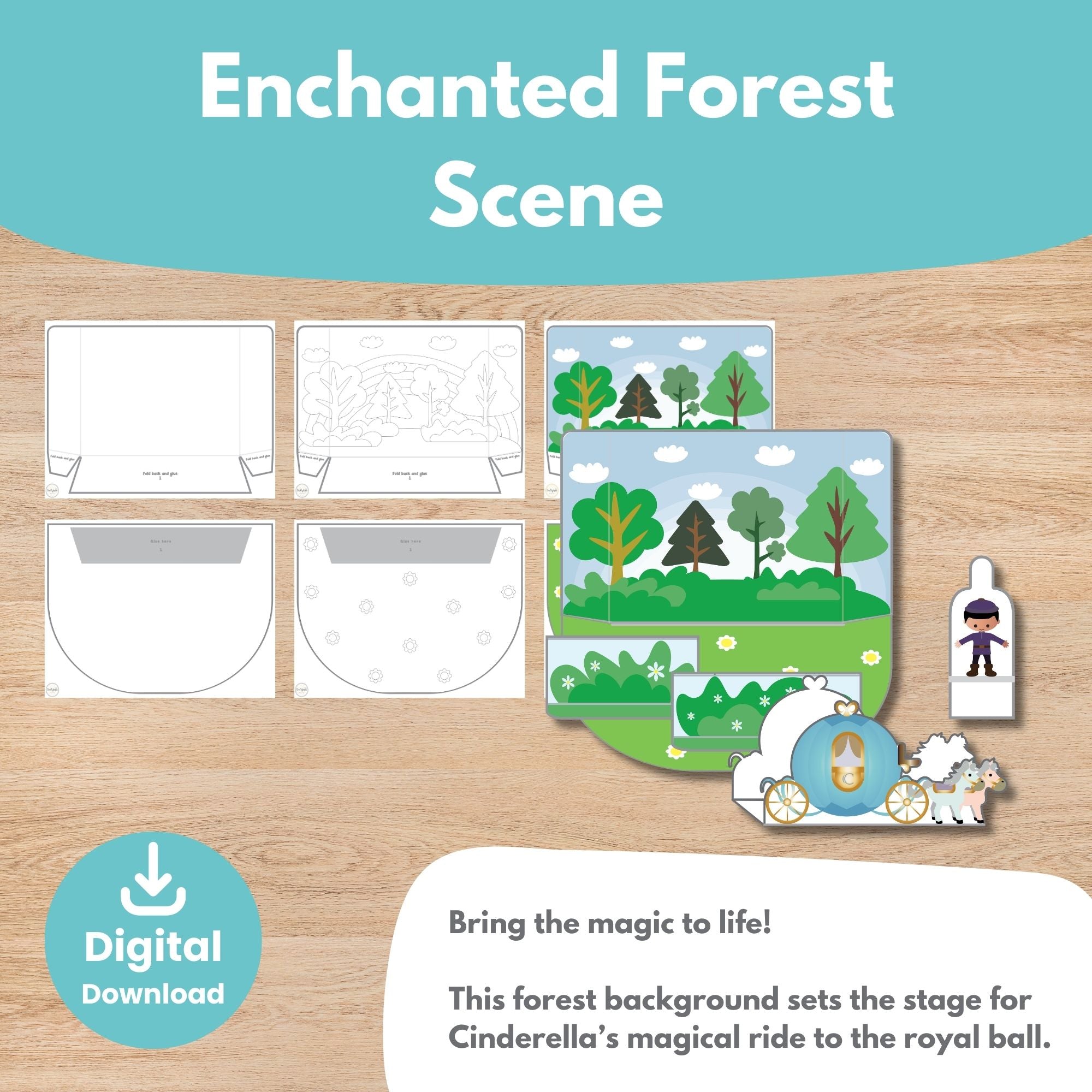 Printable Cinderella Scene and Puppets Kids Activity