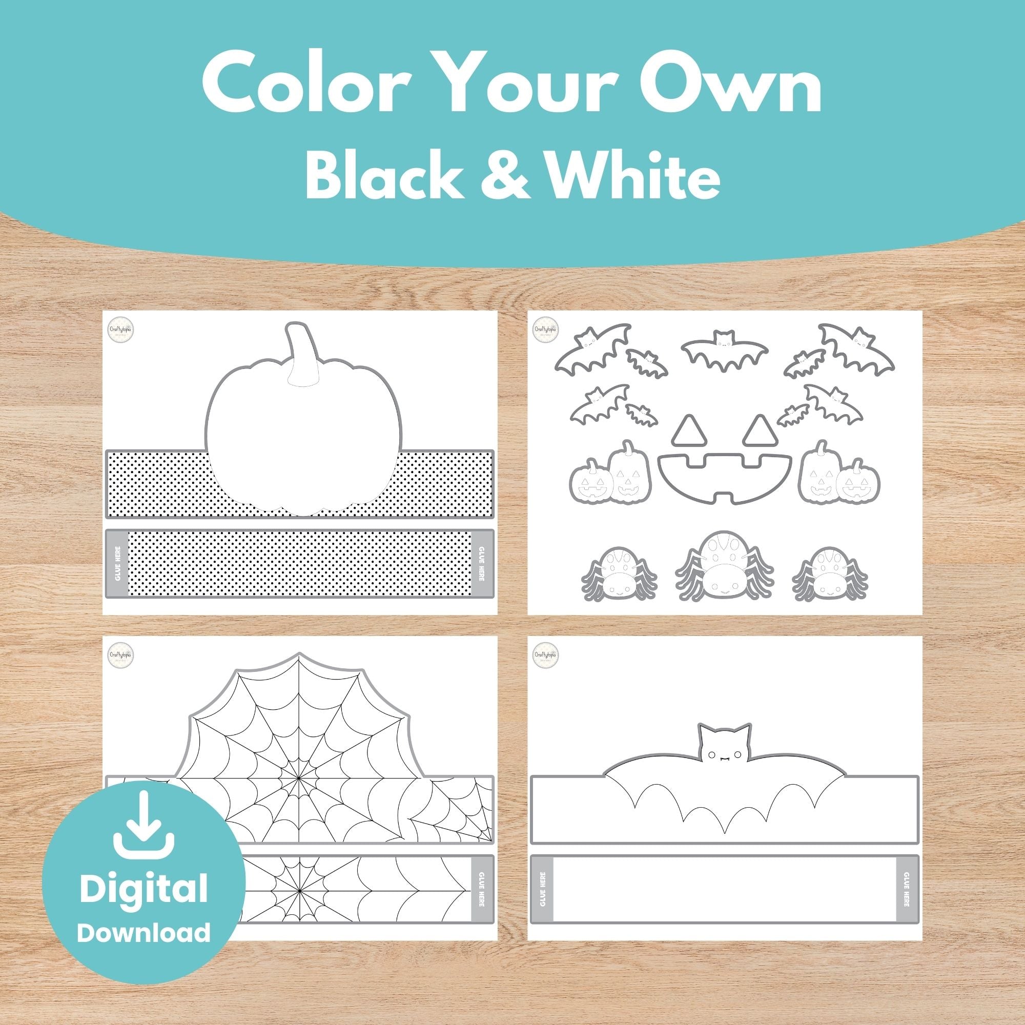Printable Halloween Crown Craft Kids Activity for coloring