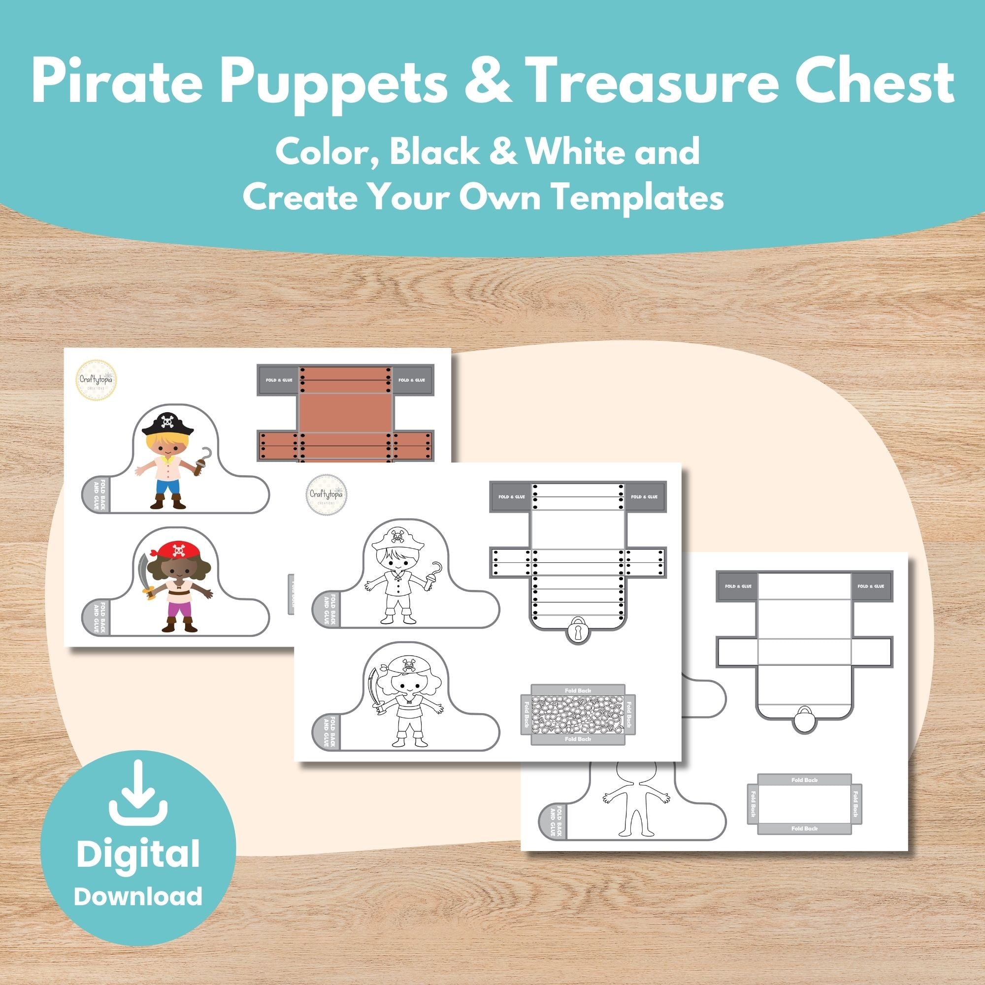 Printable Pirate Puppets Scene Kids Activity for coloring