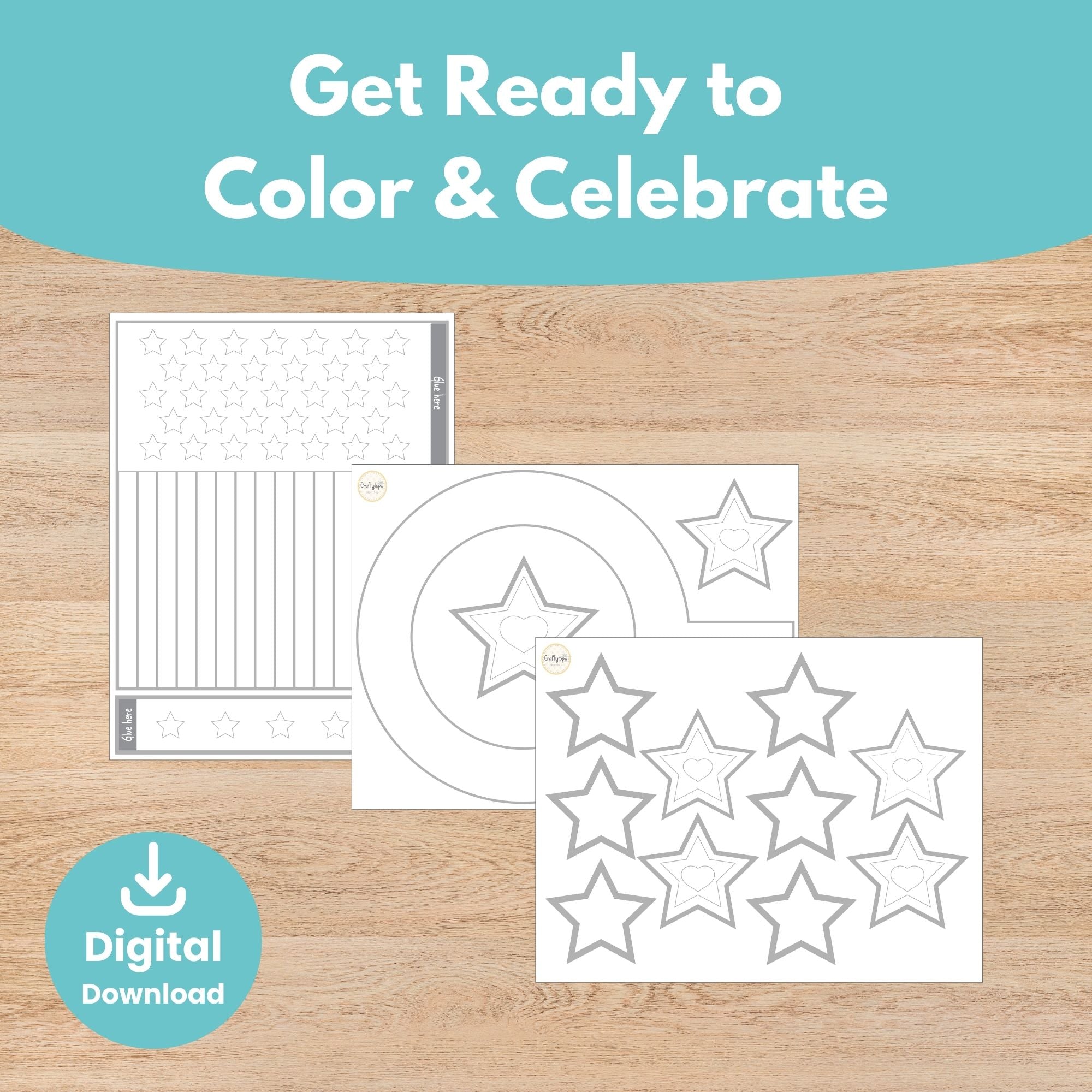 Printable Red, White, and Blue Memorial Day or 4th of July Wreath and Windsock Kids Activity for coloring