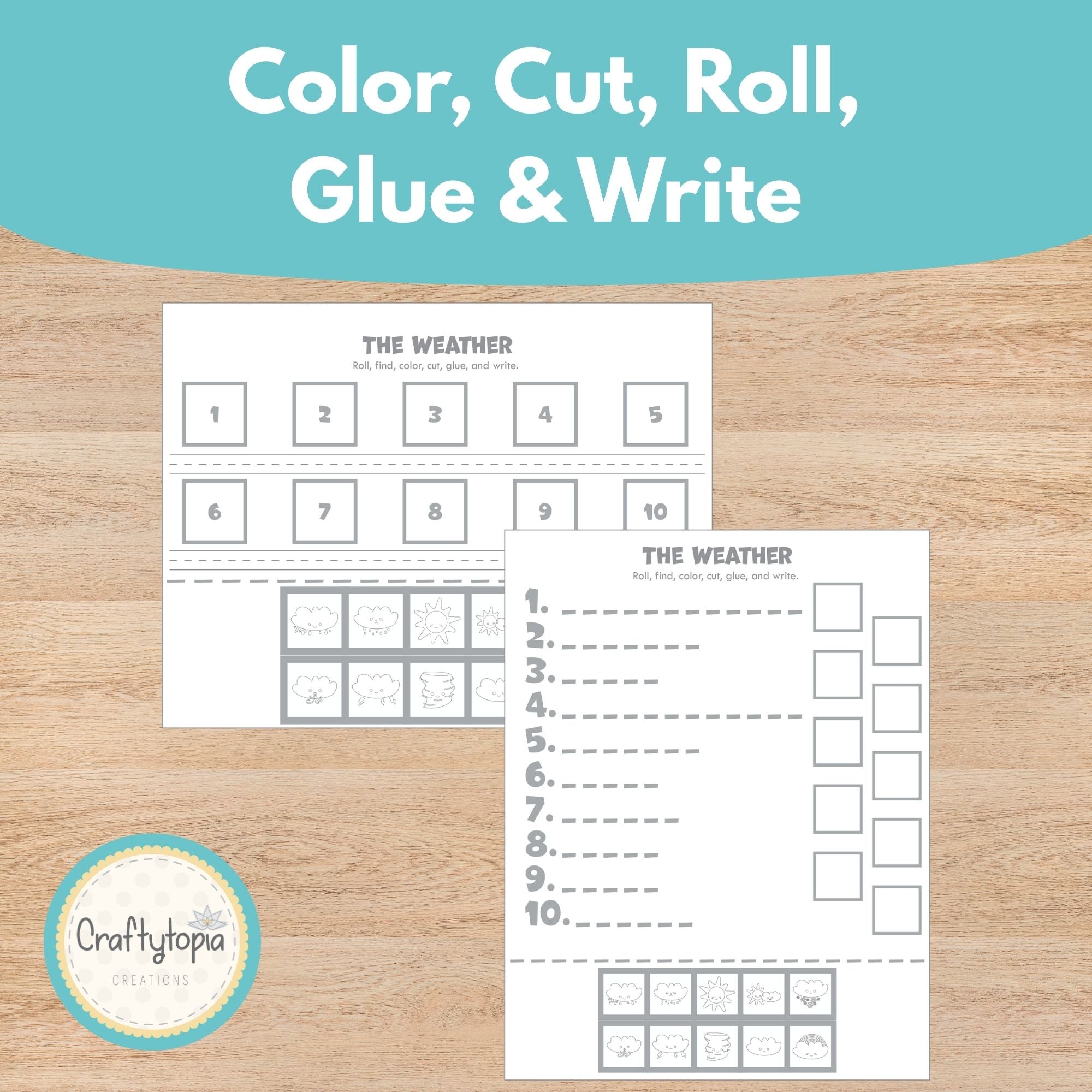 Printable Weather Dodecahedron Dice Game Kids Activity for coloring