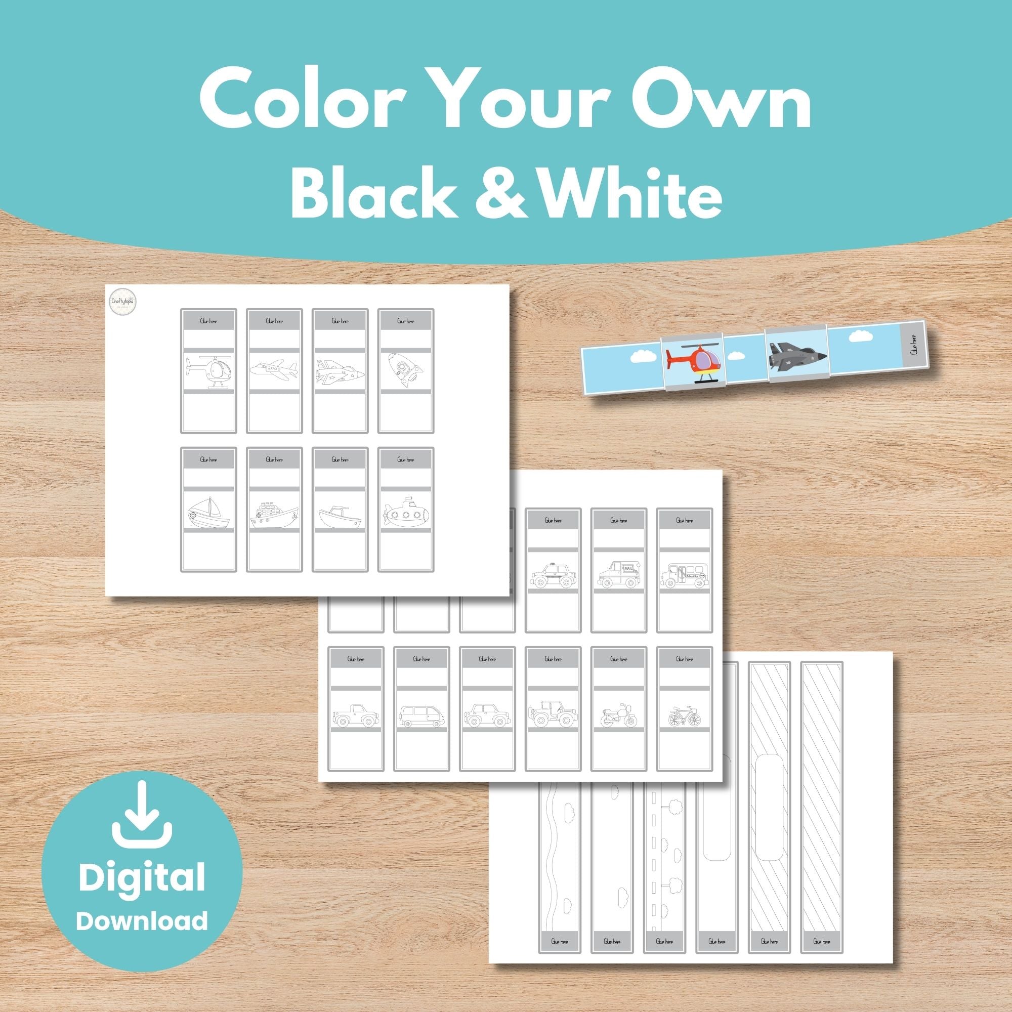 Printable Community Transportation Bracelets Kids Activity for coloring