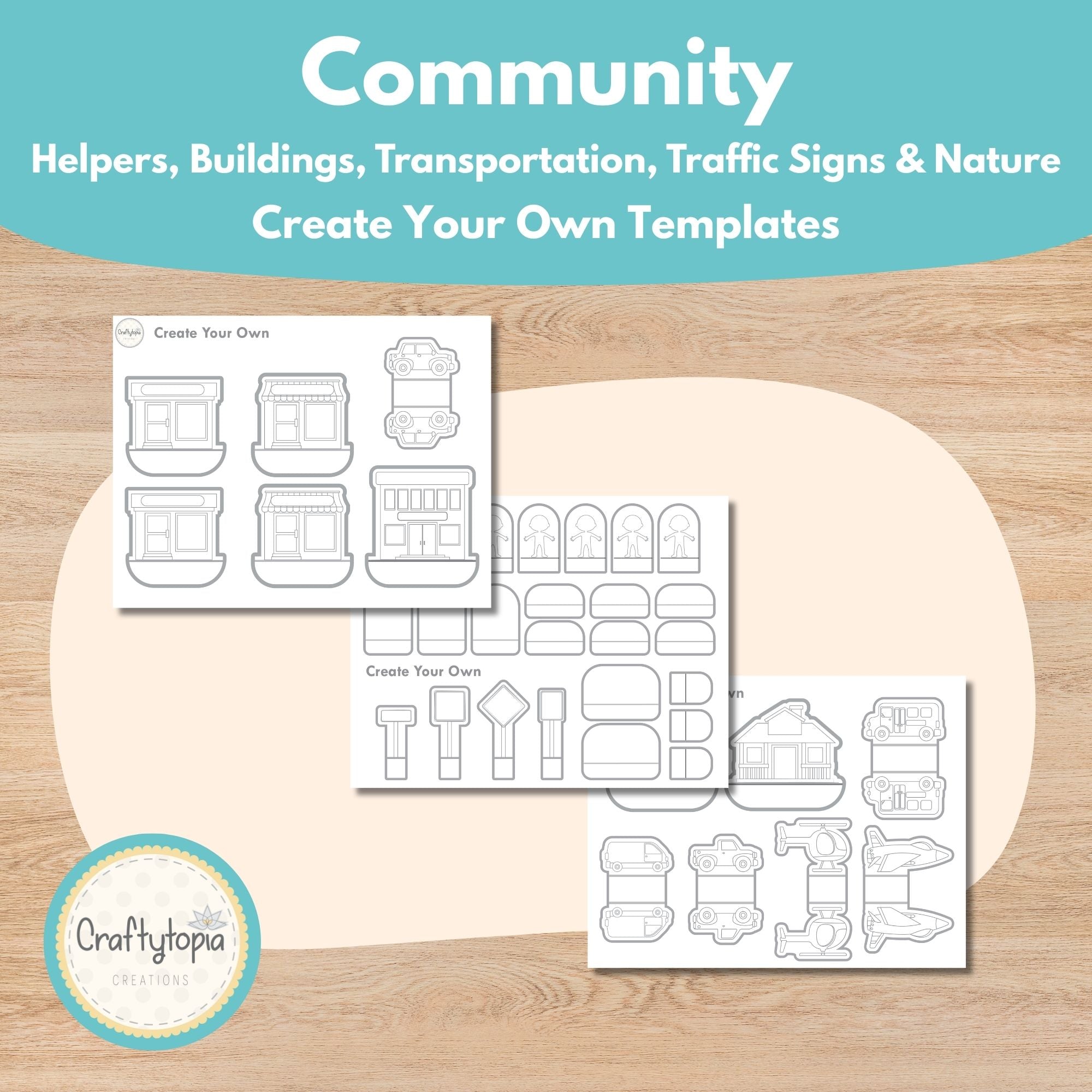 Printable 3D Paper City Puppets Scene Kids Activity templates