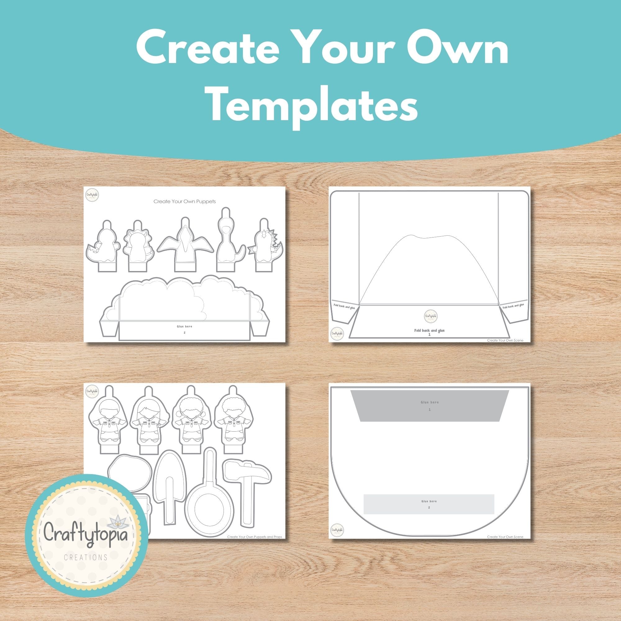 Printable Dinosaurs Puppets Scene Kids Activity templates