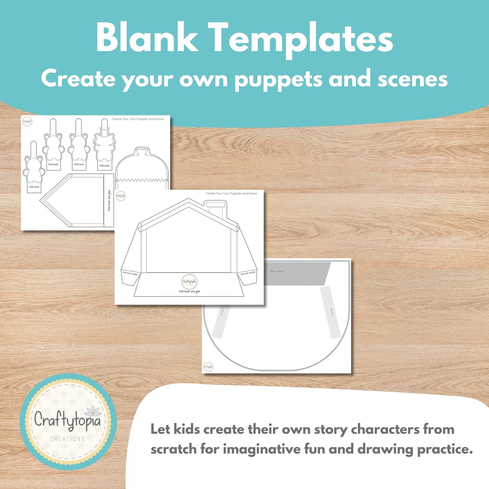 Printable Three Little Pigs Puppets Scene Kids Activity templates