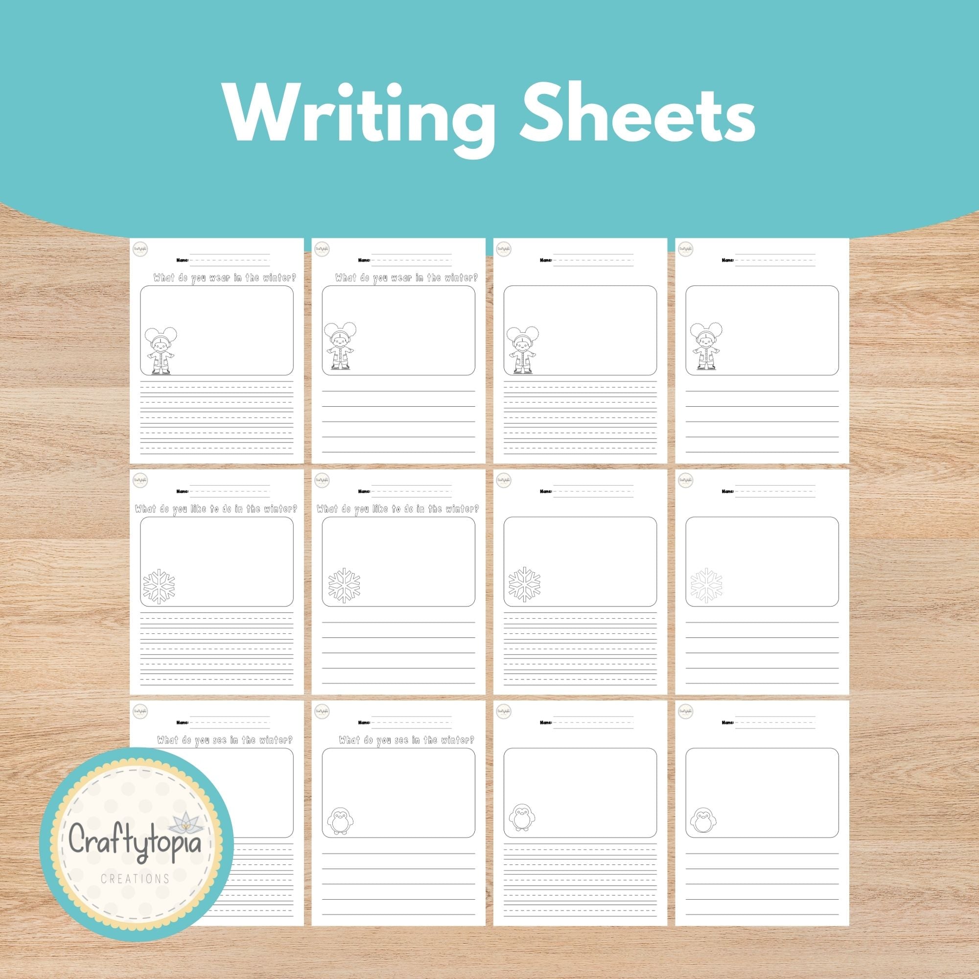 Printable Winter Scene and Puppets Kids Storytelling and Writing Activities