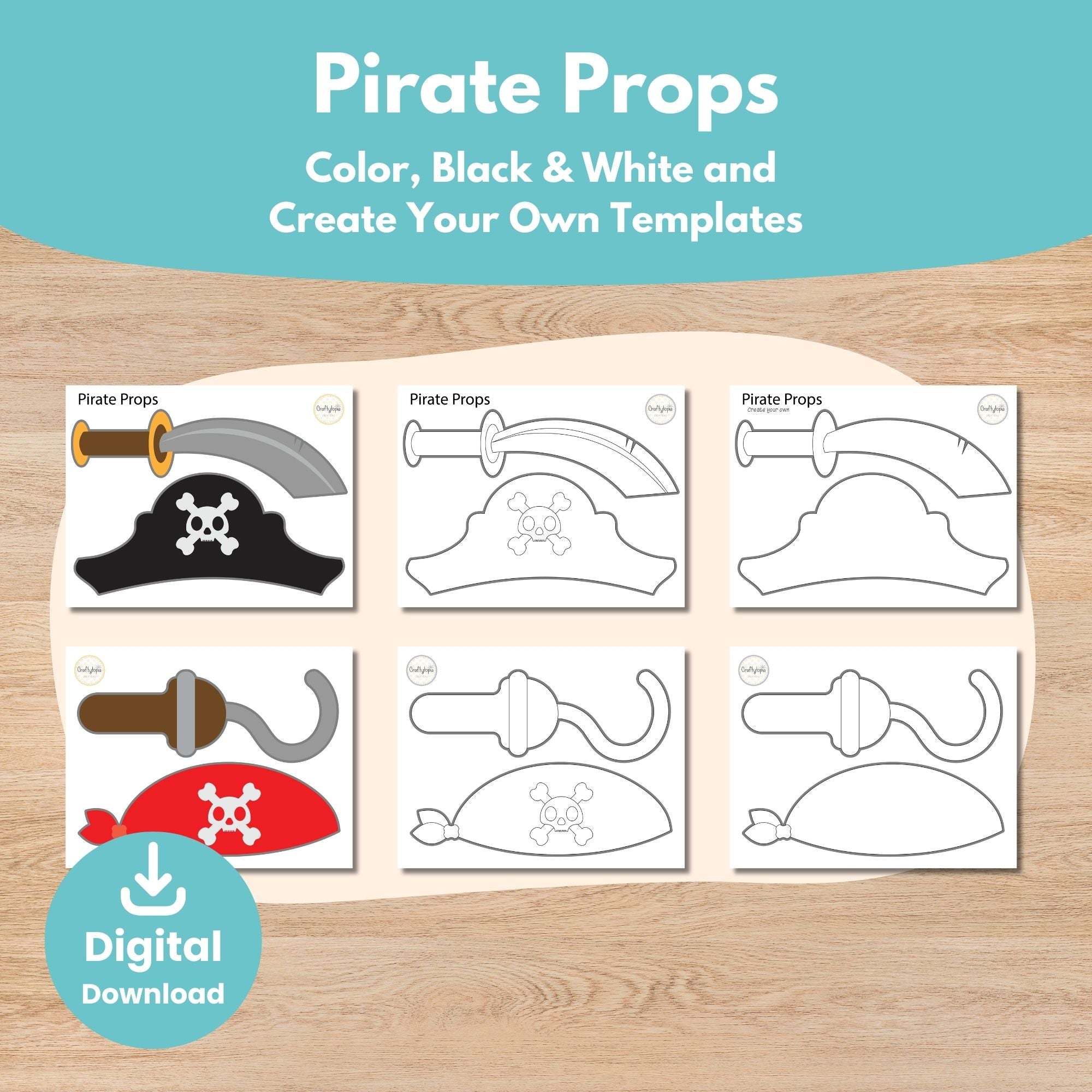 Printable Pirate Puppets Scene Kids Activity for coloring