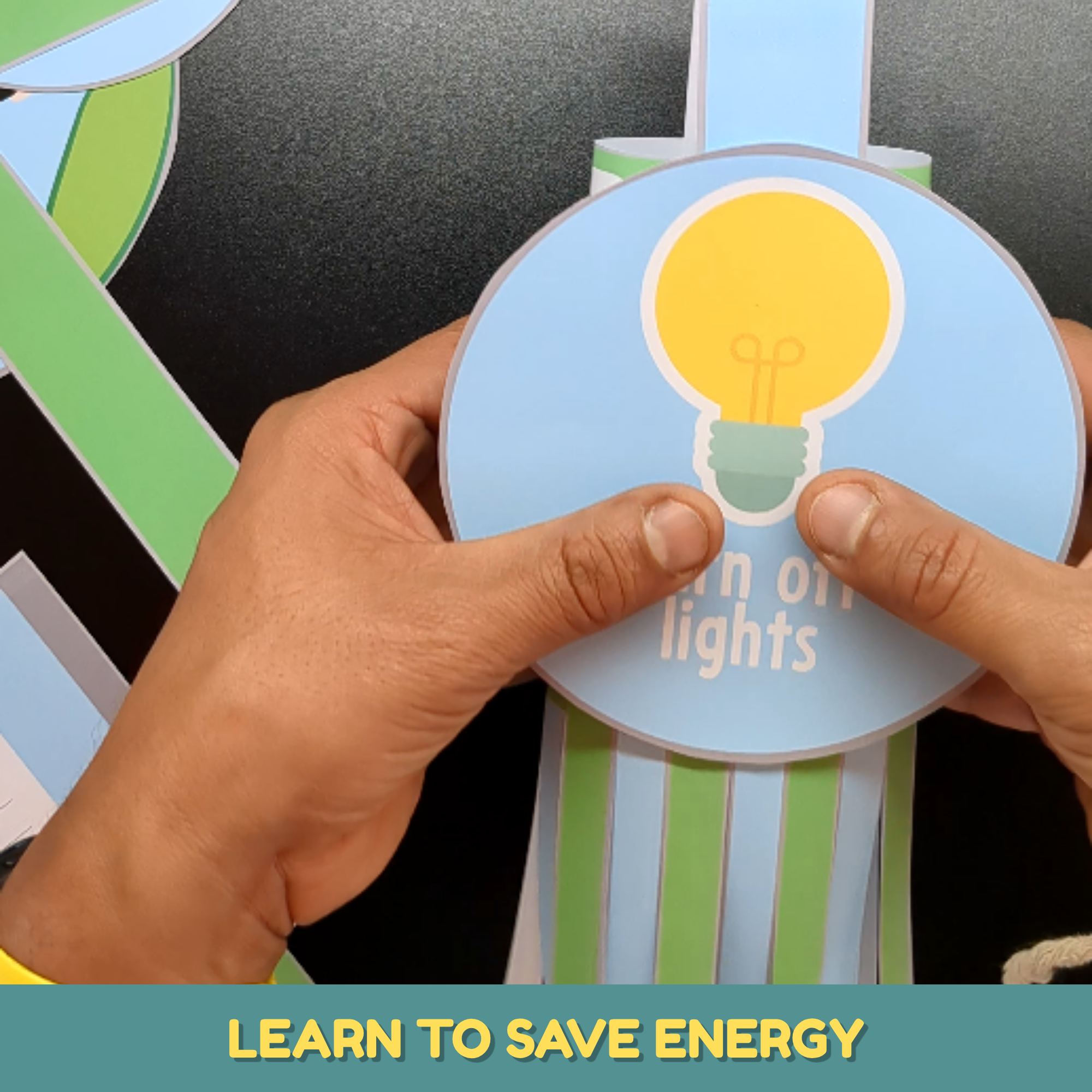 Earth Day energy saving craft for kids featuring a printable light bulb activity about turning off lights.