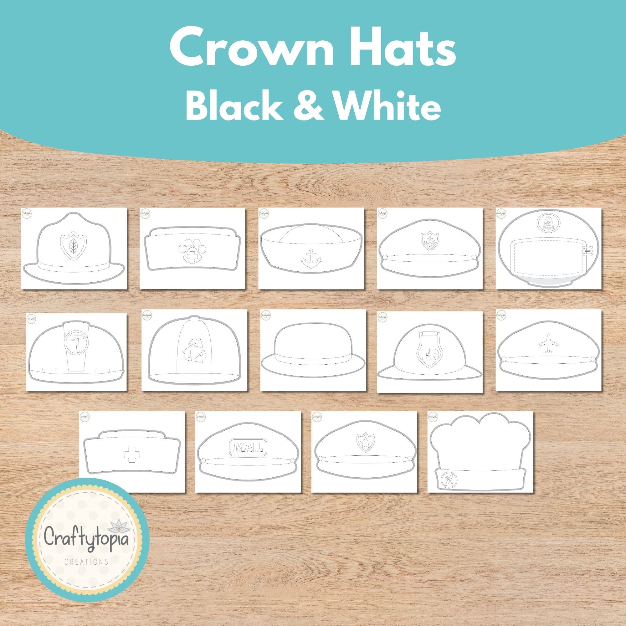 Printable Community Helpers Crowns and Hats Kids Activity for coloring