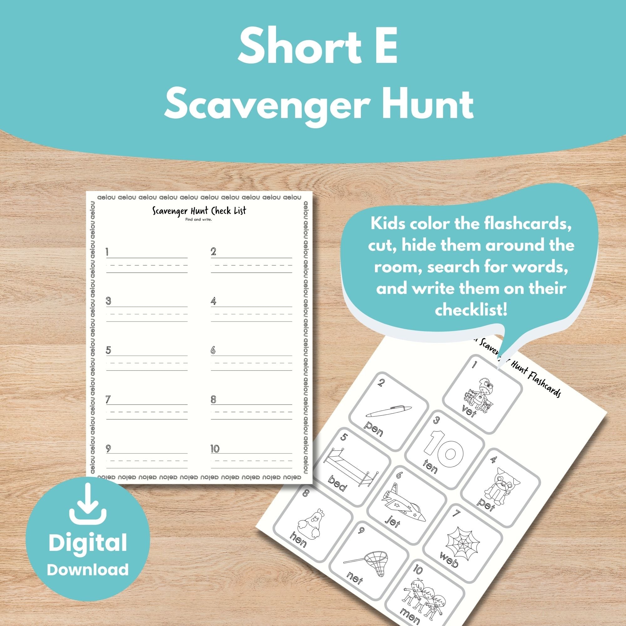 Printable Short e Kids Activity