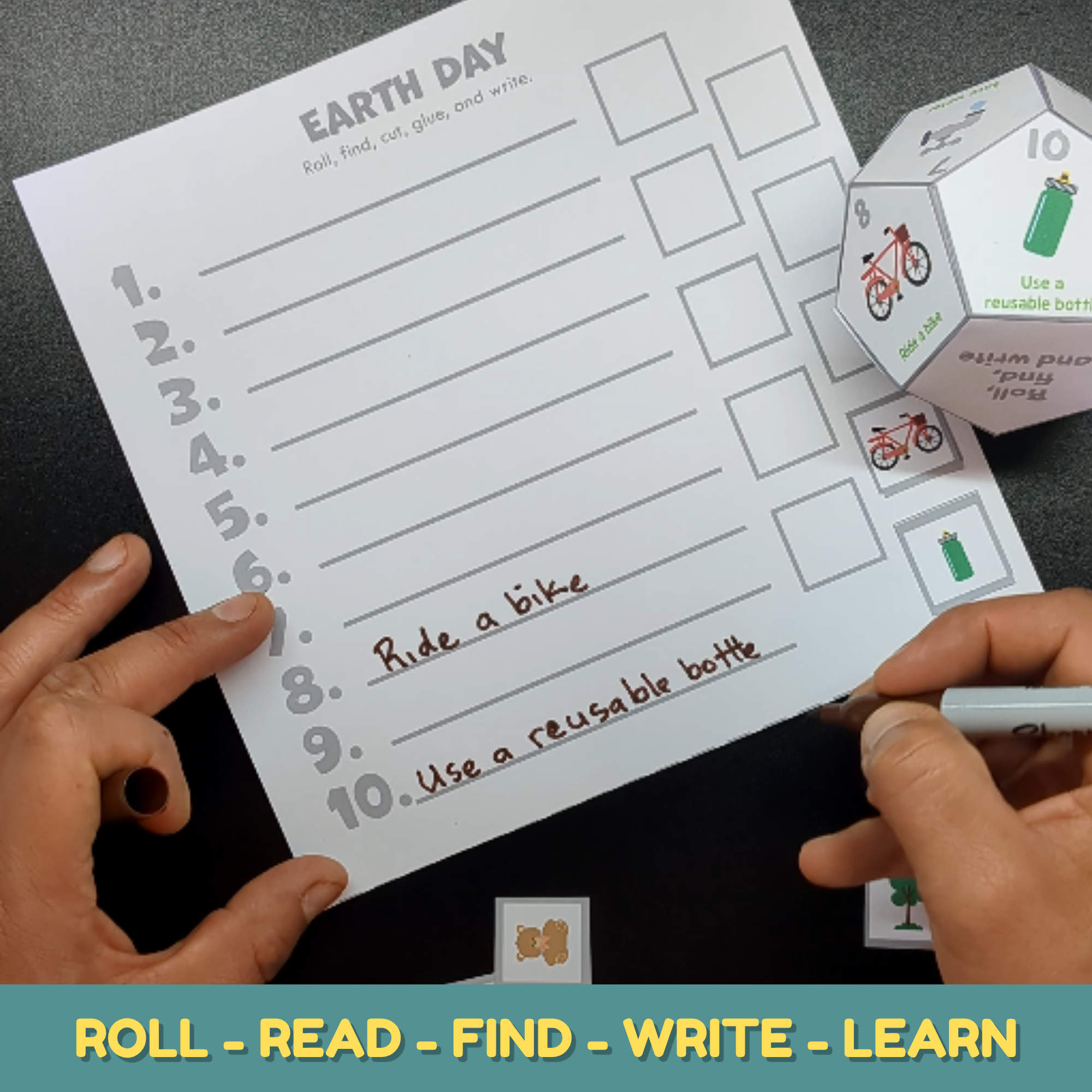 Earth Day worksheet for kids featuring an eco-friendly checklist with 10 activities to help protect the planet.